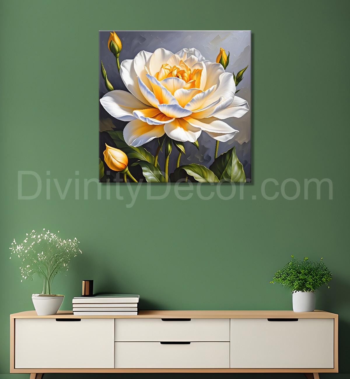 White flower in textured oil painting   Flower-S-394