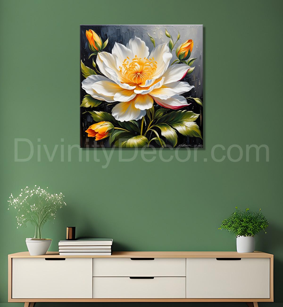 White flower in textured oil painting   Flower-S-395