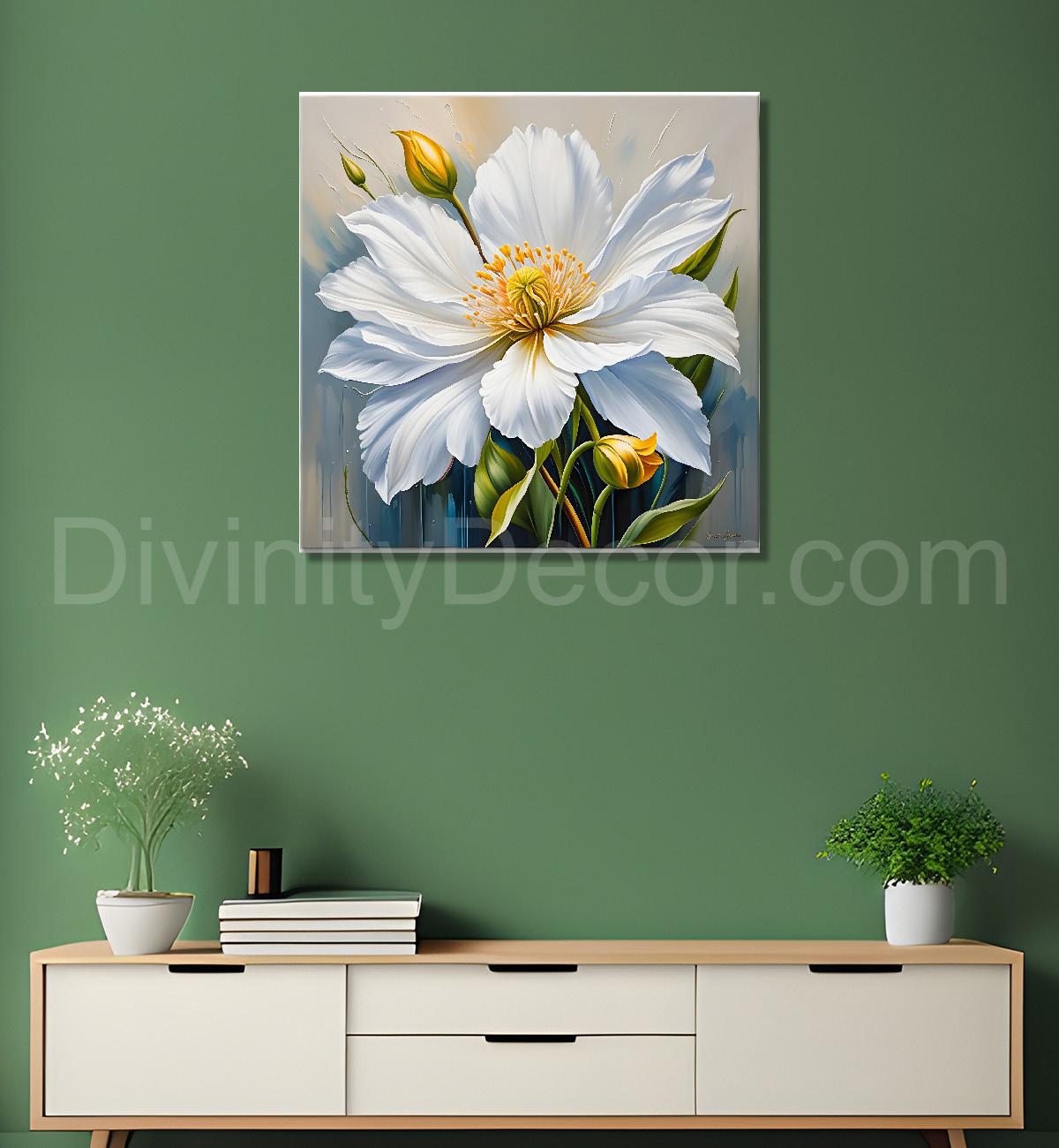 White flower in textured oil painting   Flower-S-396