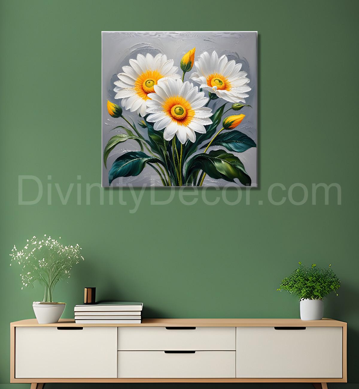 White flower in textured oil painting   Flower-S-397