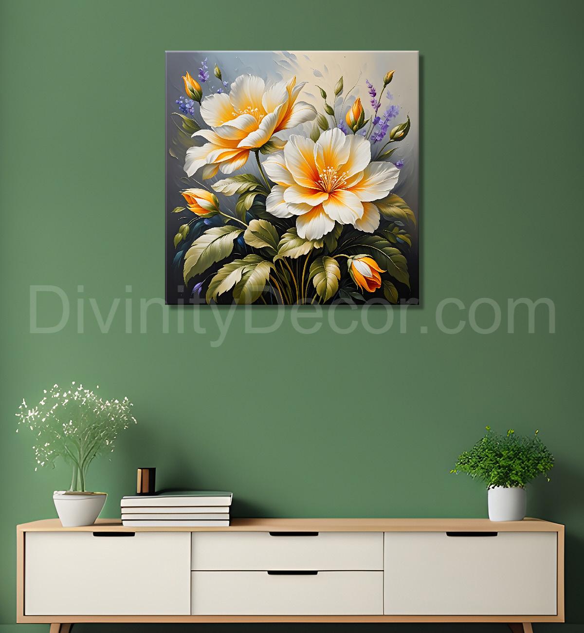 Yellow flowers in textured oil painting  Flower-S-398