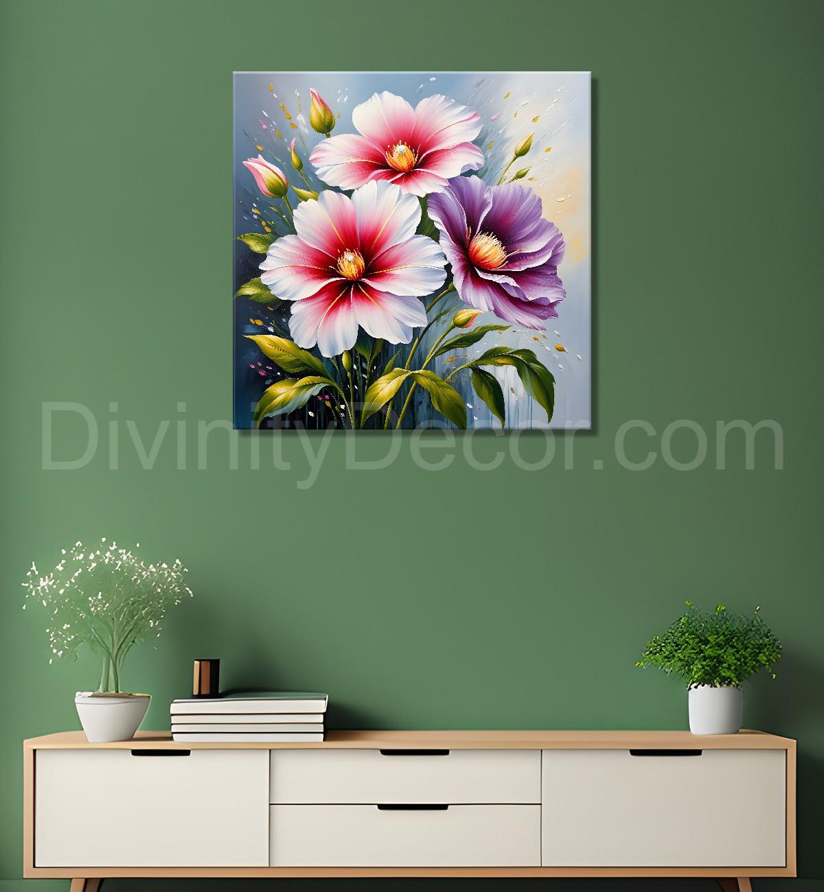 Pink and purple flowers in textured painting   Flower-S-400