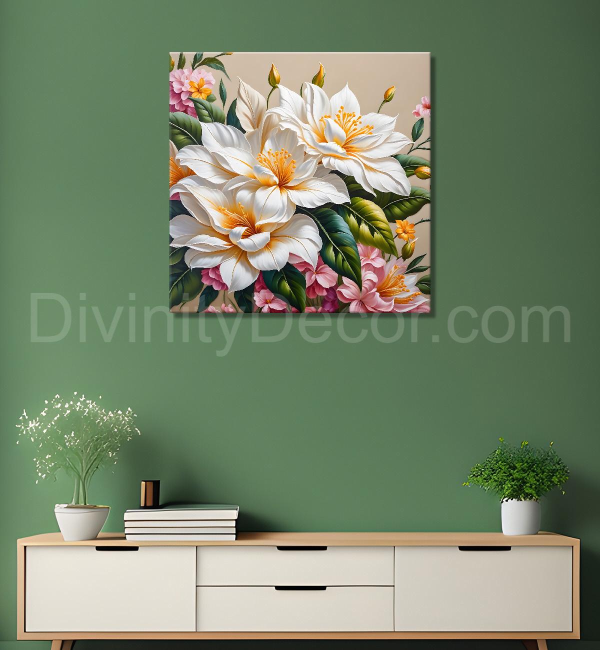White flowers in textured oil painting - Flower-S-403