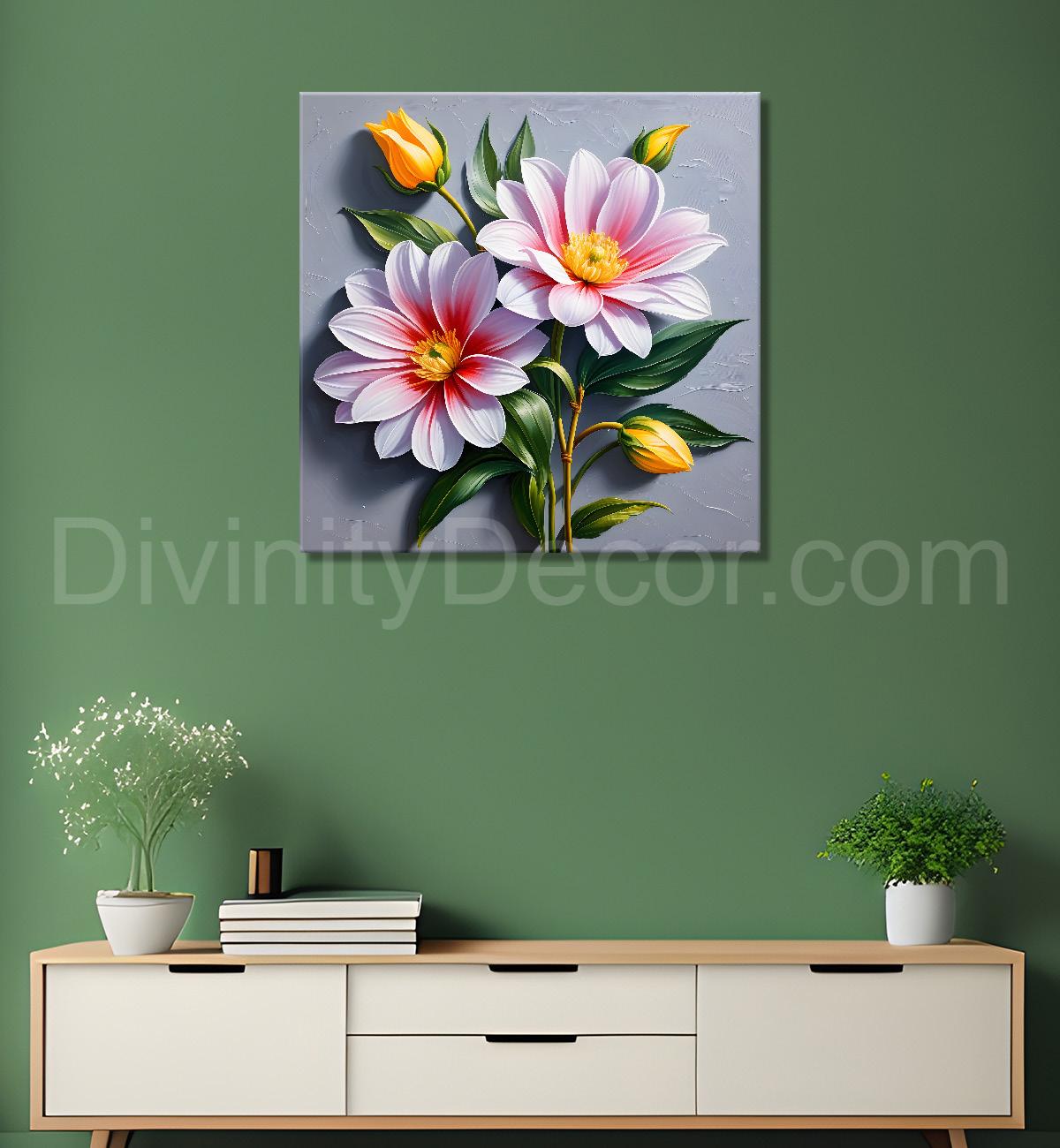 Purple flower in beautiful textured painting - Flower-S-409