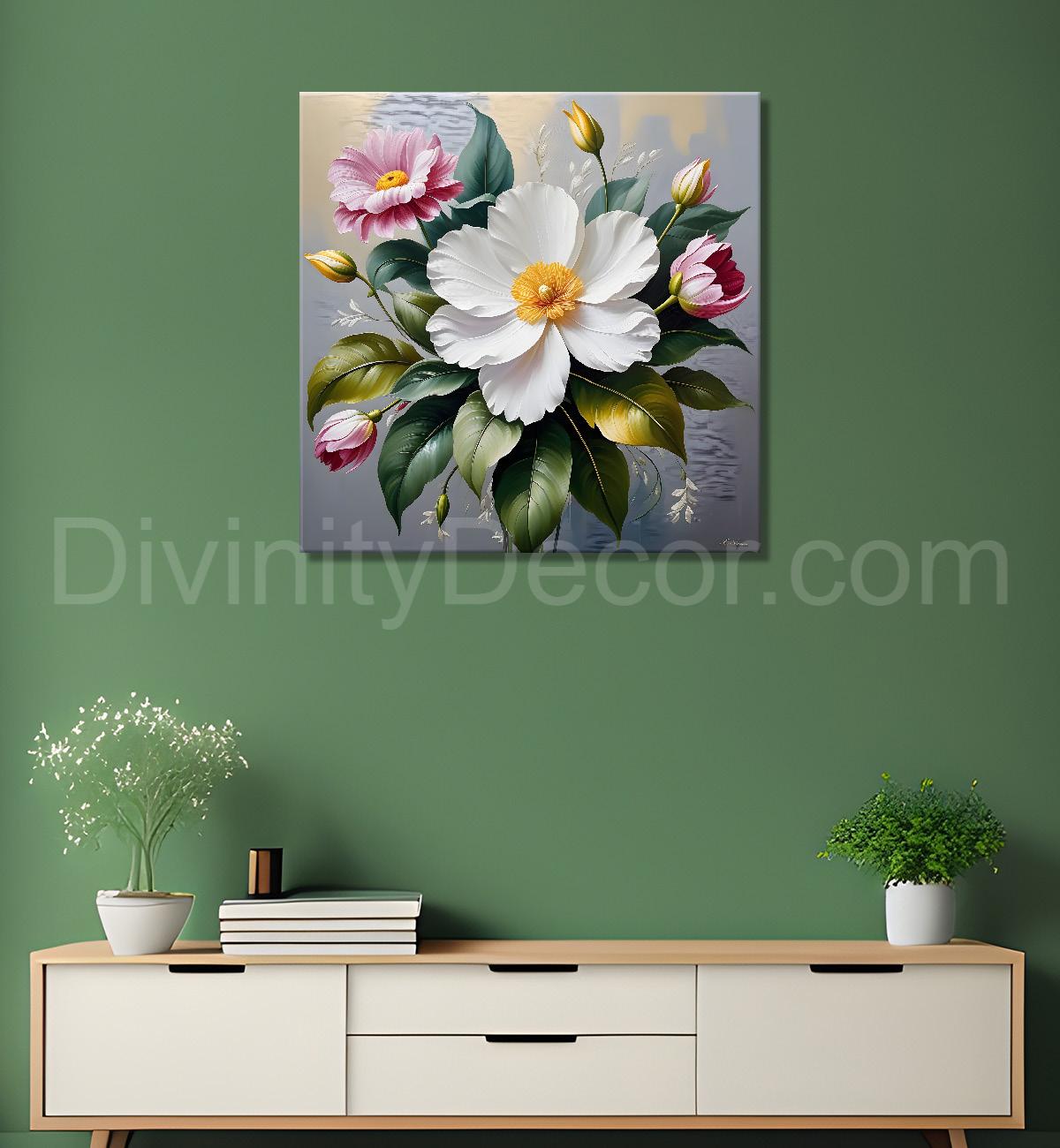 White flowers in textured oil painting  - Flower-S-410