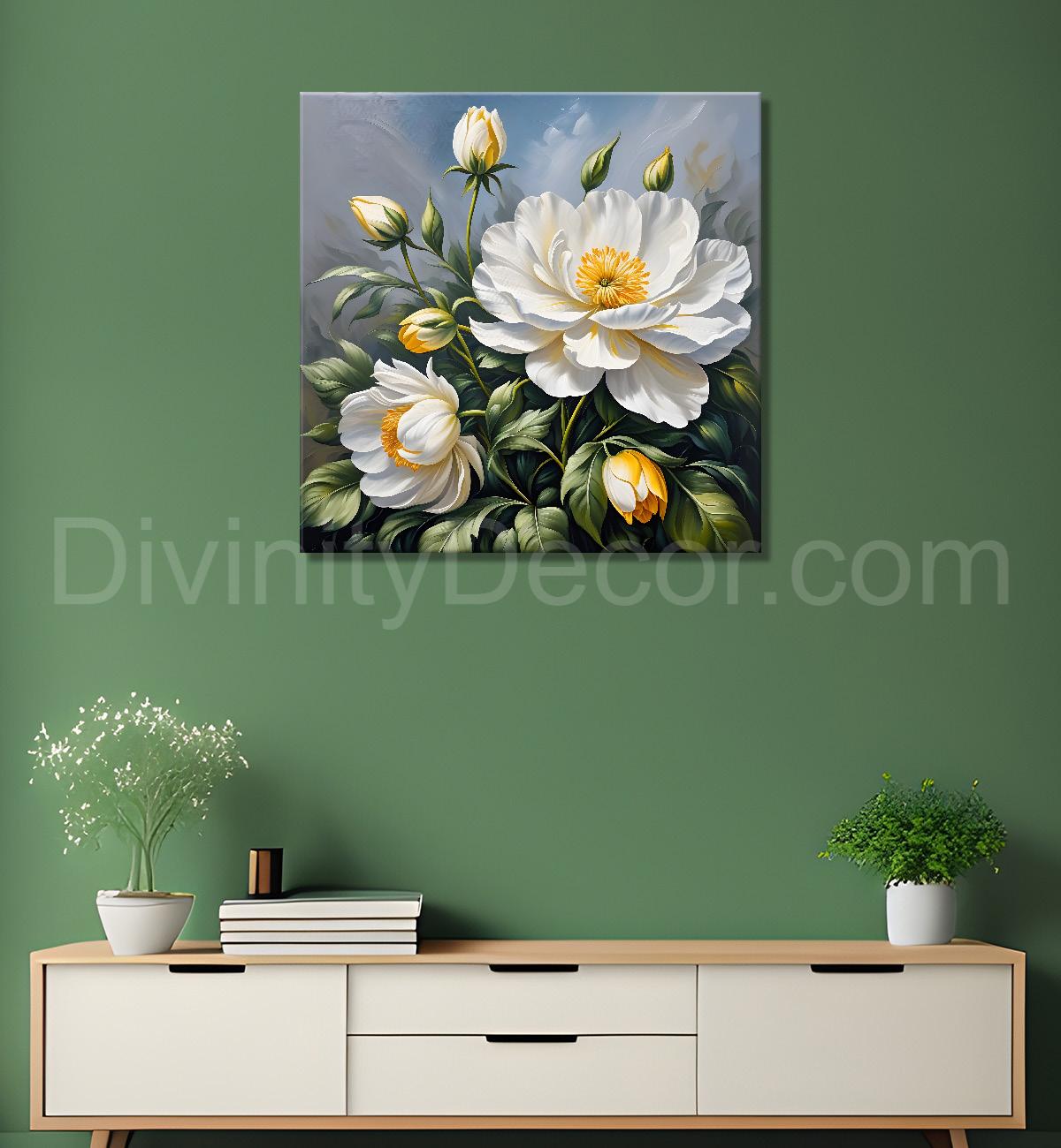 White flowers in textured oil painting - Flower-S-411