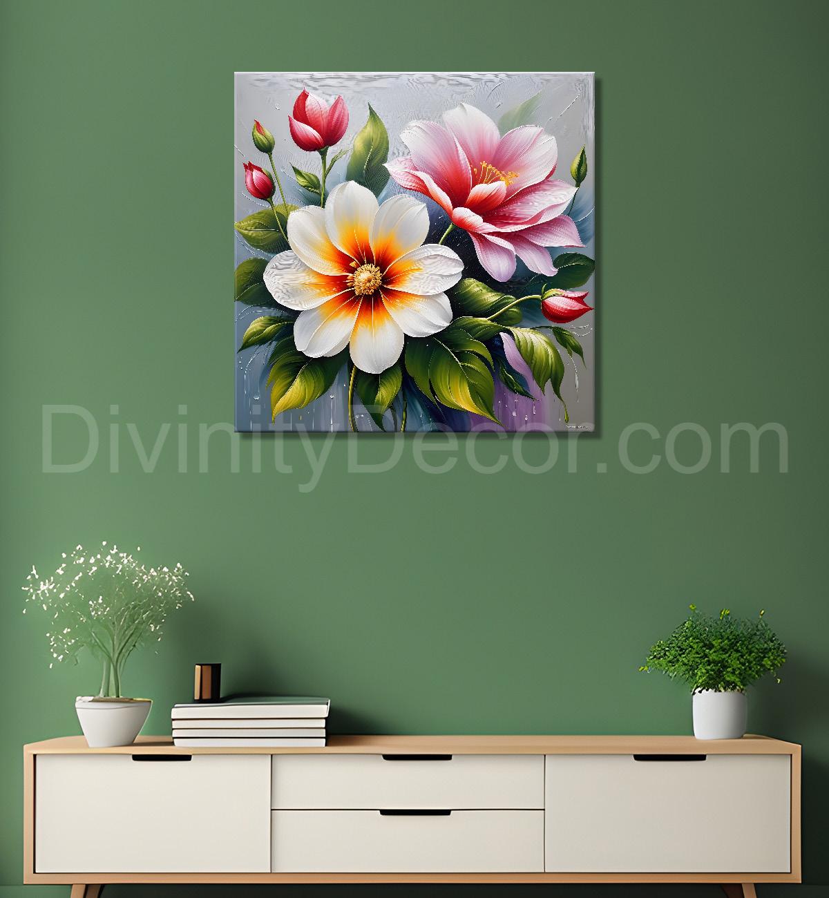 Colourful flowers in textured oil painting - Flower-S-412