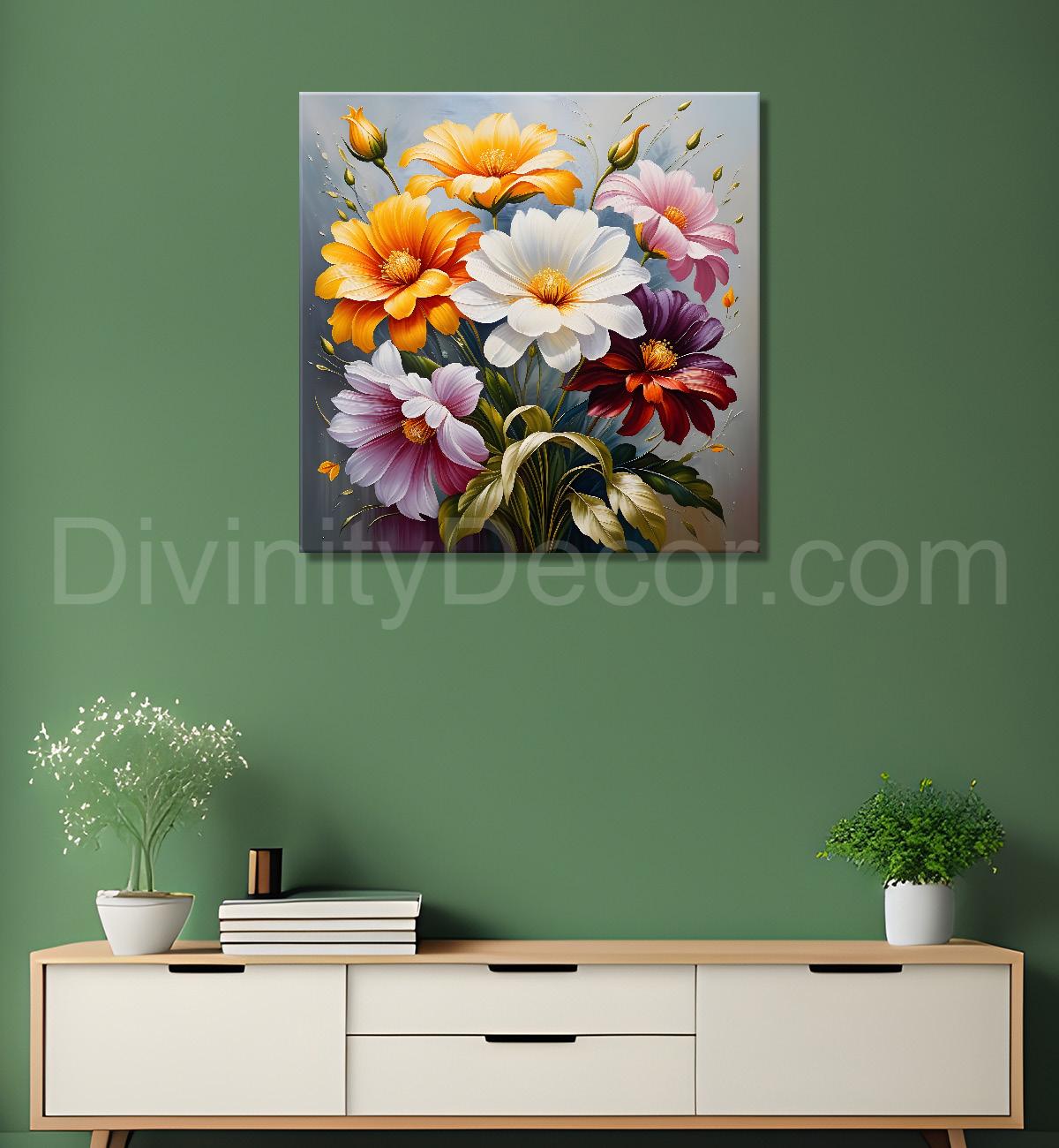 Colourful flowers in textured oil painting  - Flower-S-413