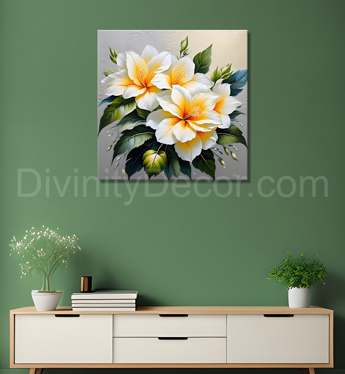 White flowers in textured oil painting - Flower-S-414