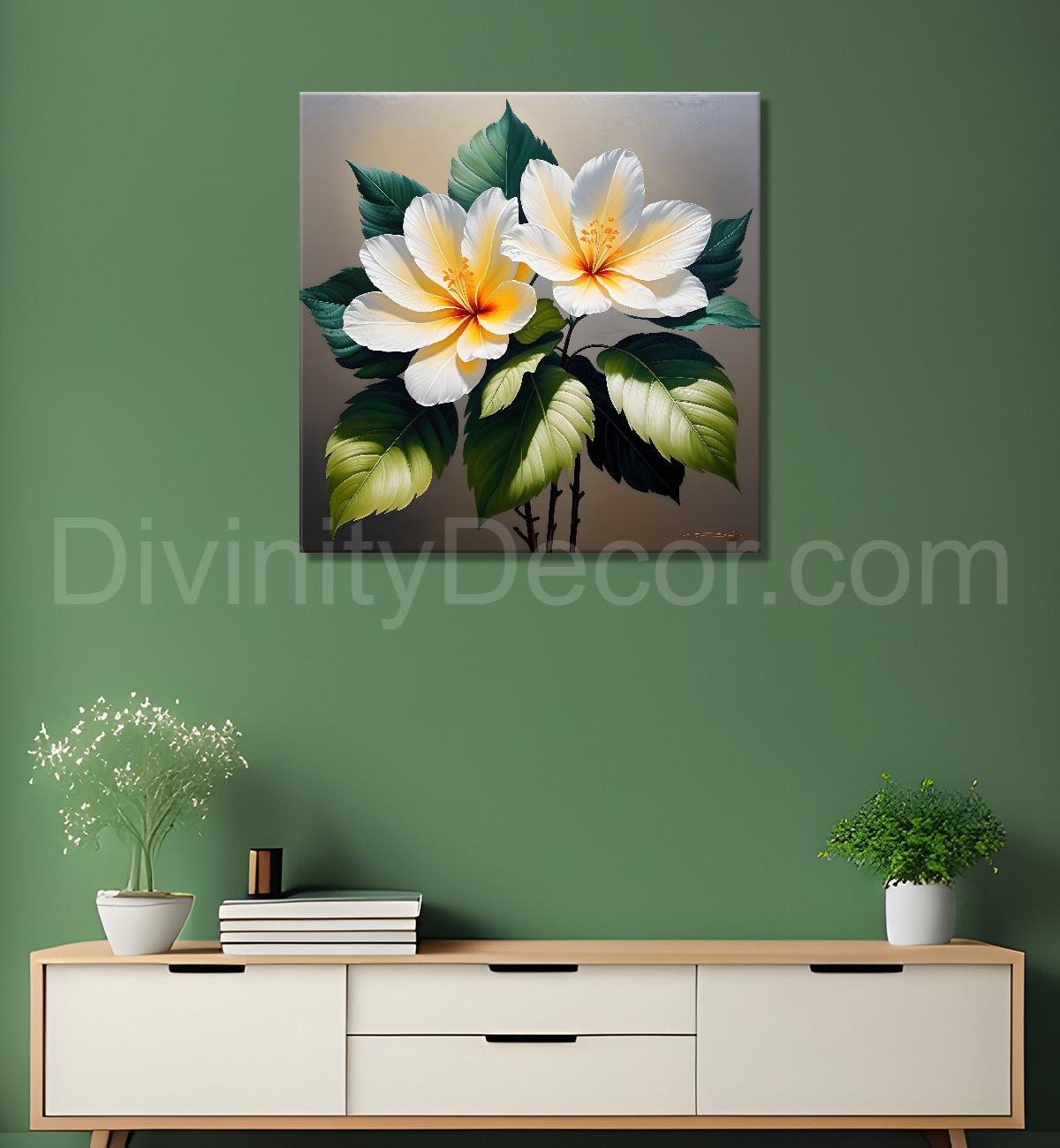 White flowers in textured oil painting - Flower-S-416
