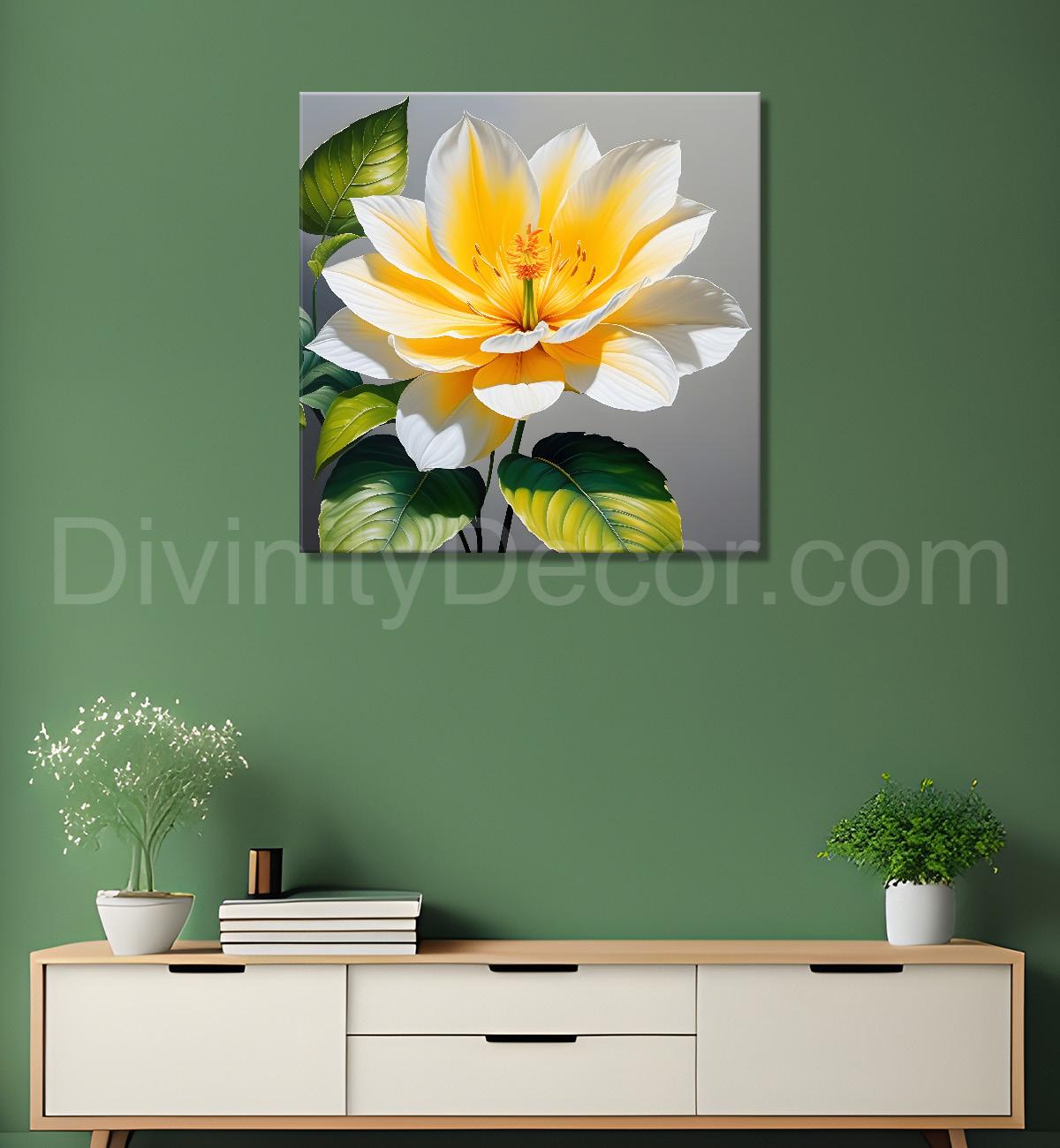 White flower in textured oil painting - Flower-S-418