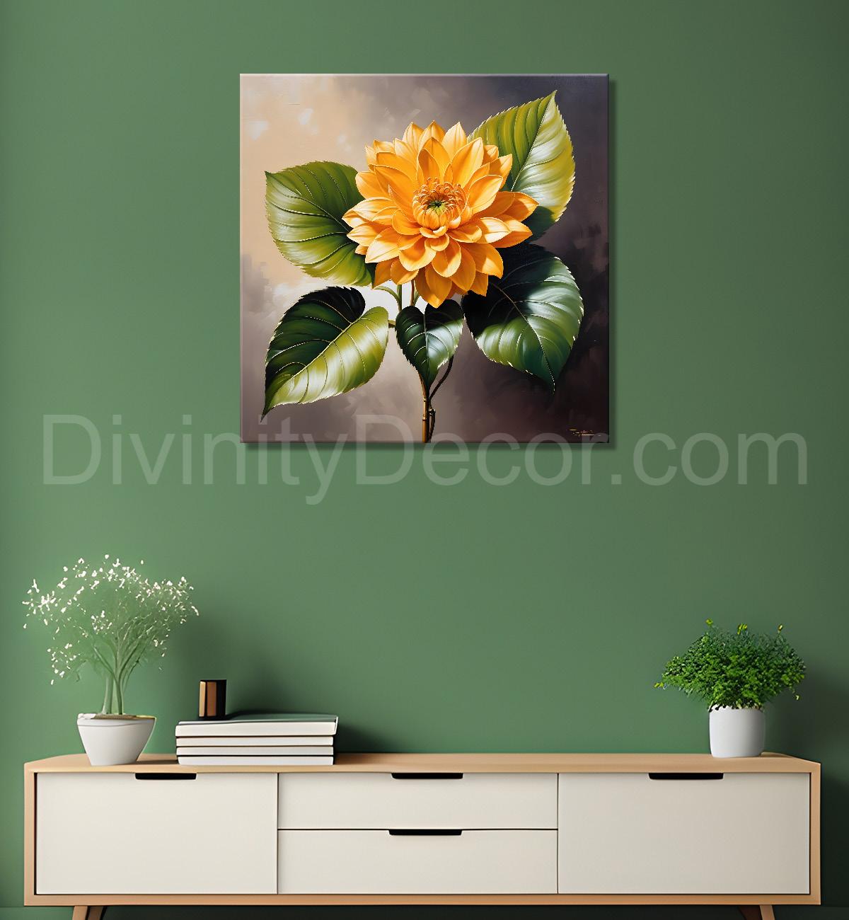 Yellow flower in textured oil painting  - Flower-S-419