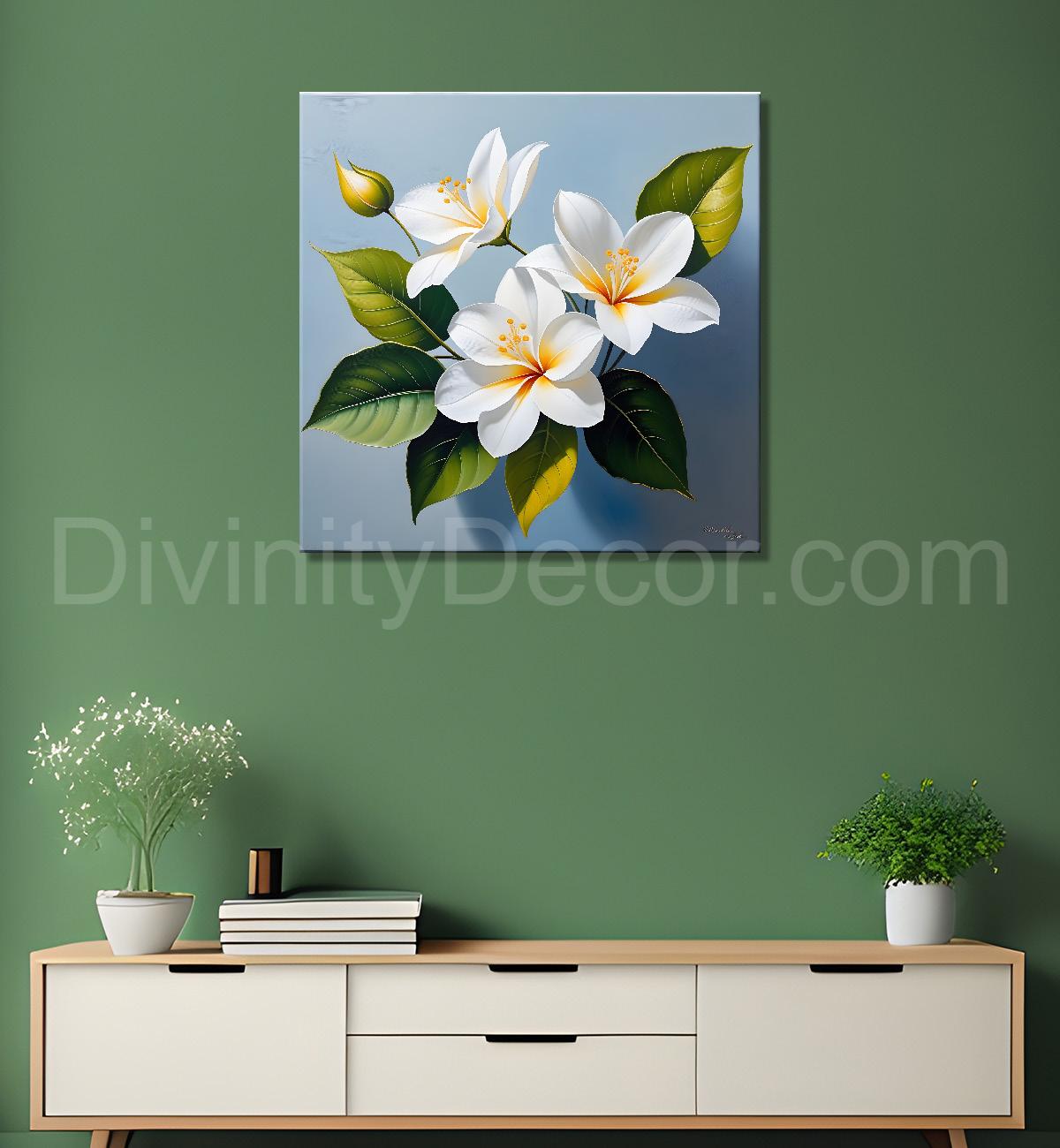 White flowers in textured oil painting - Flower-S-420