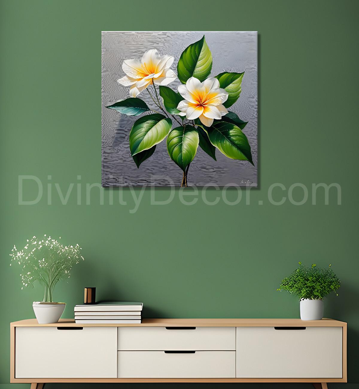 White flower in textured oil painting - Flower-S-421