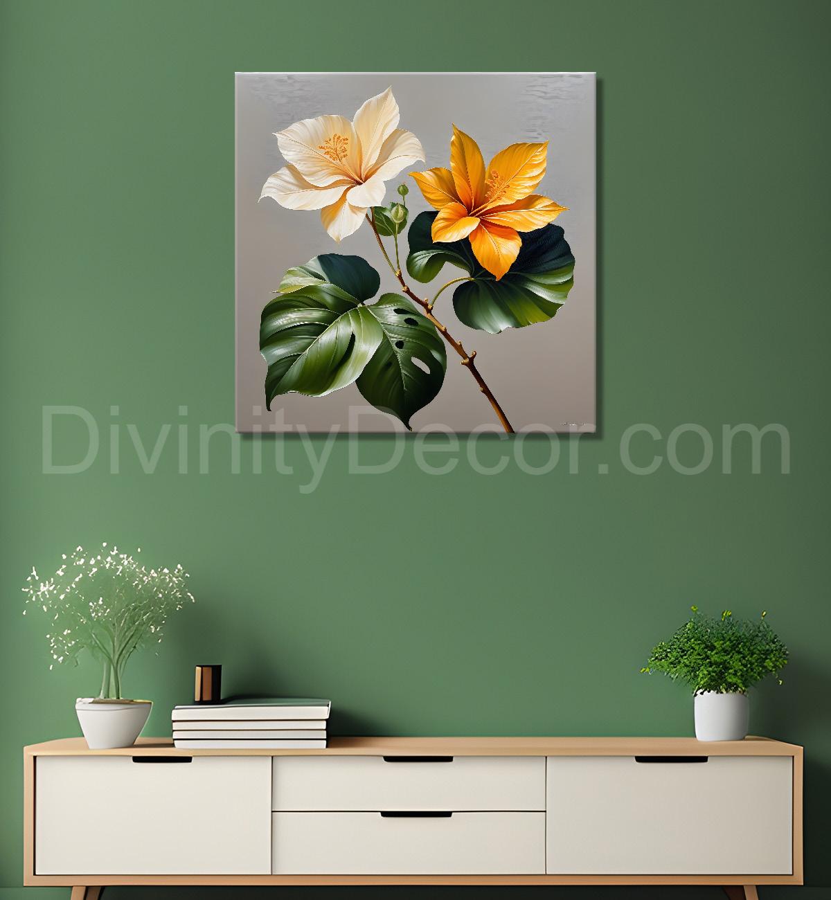 White and orange flower in textured oil painting  - Flower-S-422
