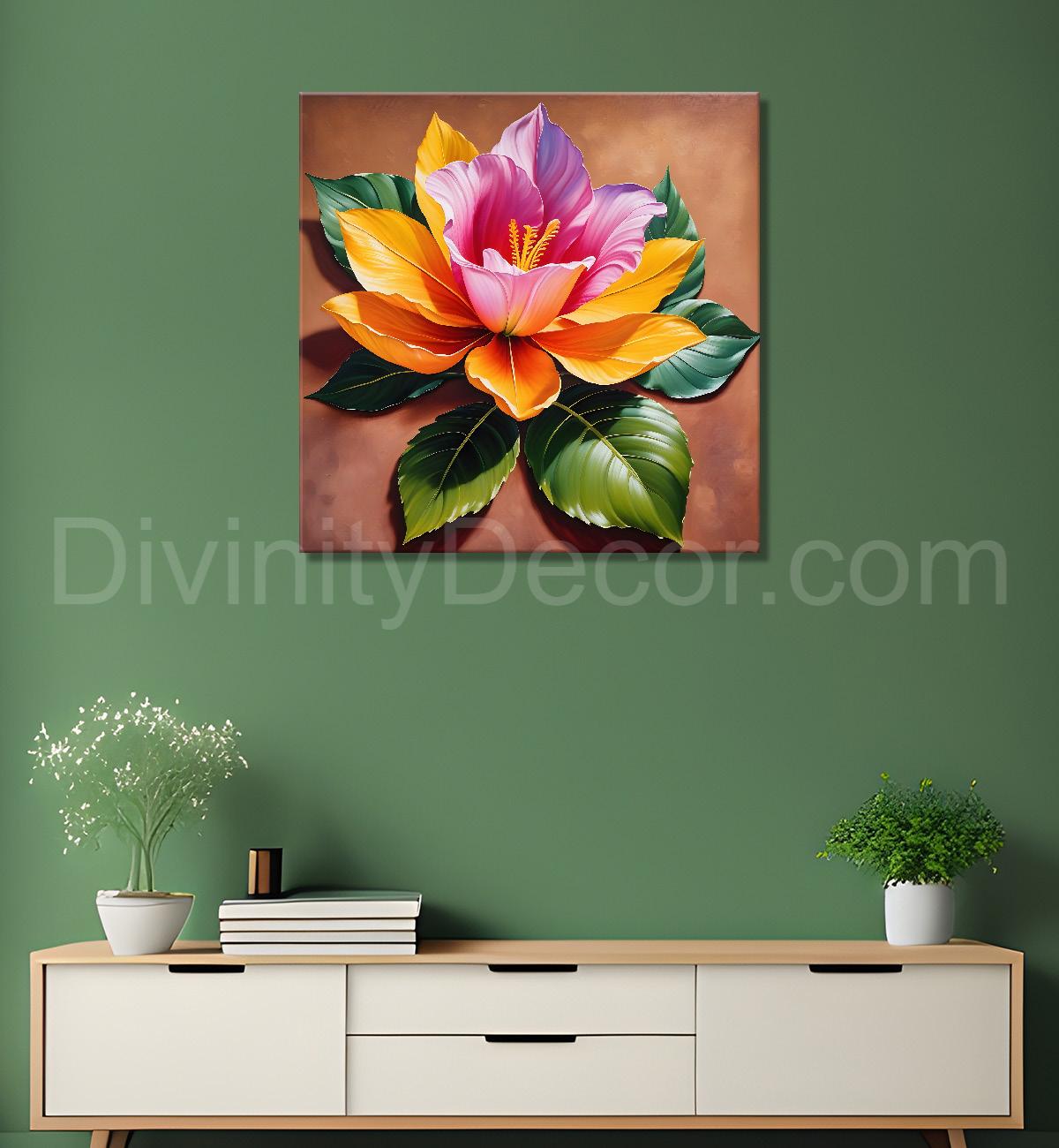 Colourful flower in textured oil painting - Flower-S-423
