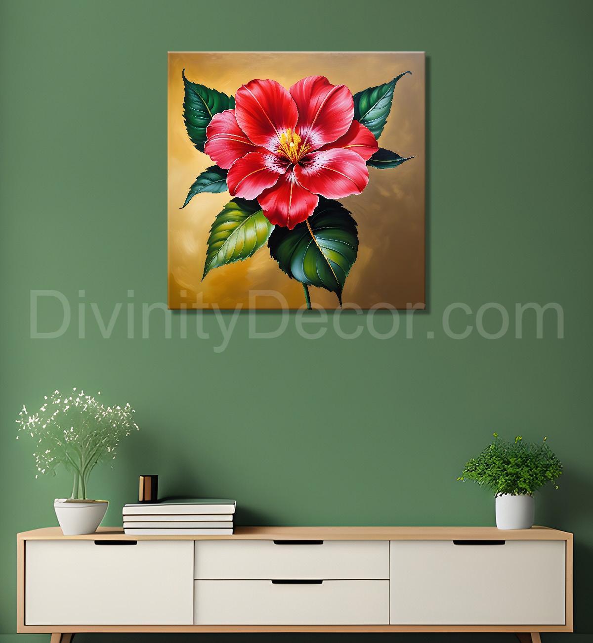 Hibiscus flower in beautiful textured painting - Flower-S-424