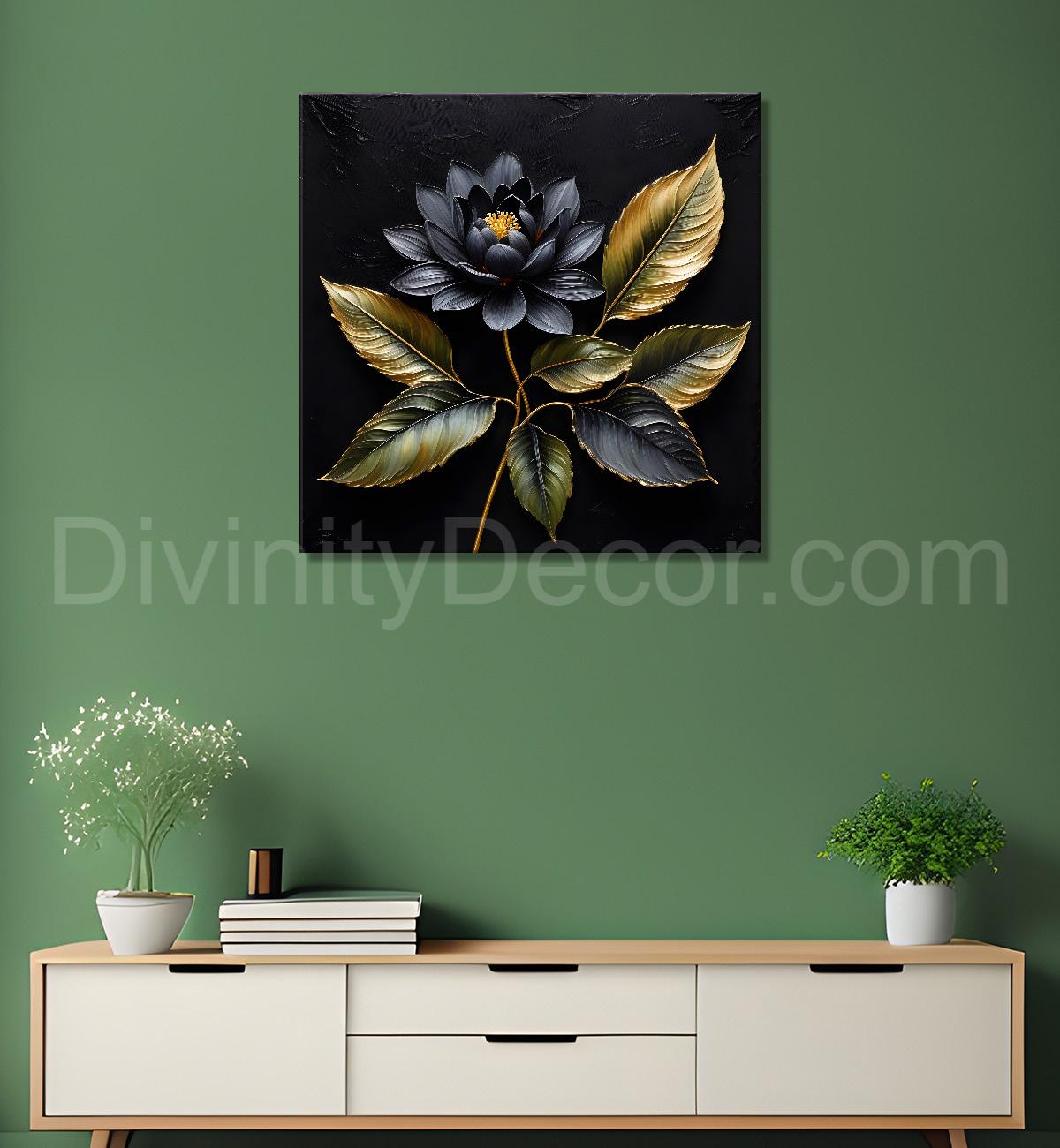 Blue flowers in black textured oil painting - Flower-S-441