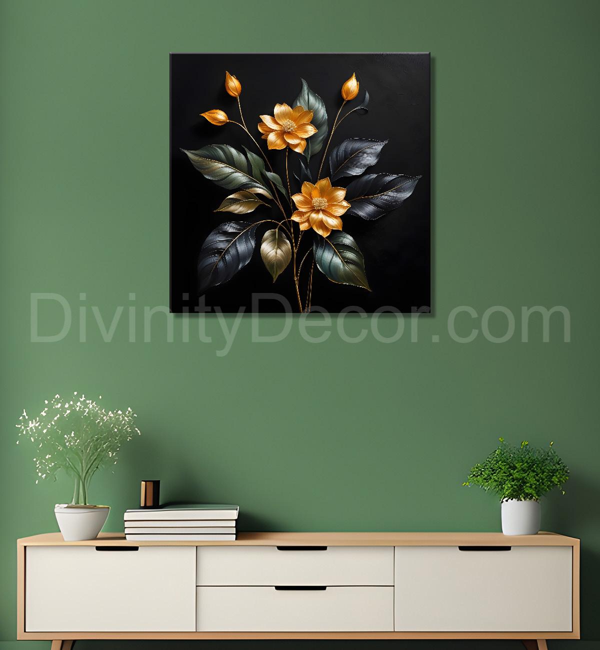Yellow flower in black textured oil painting - Flower-S-443