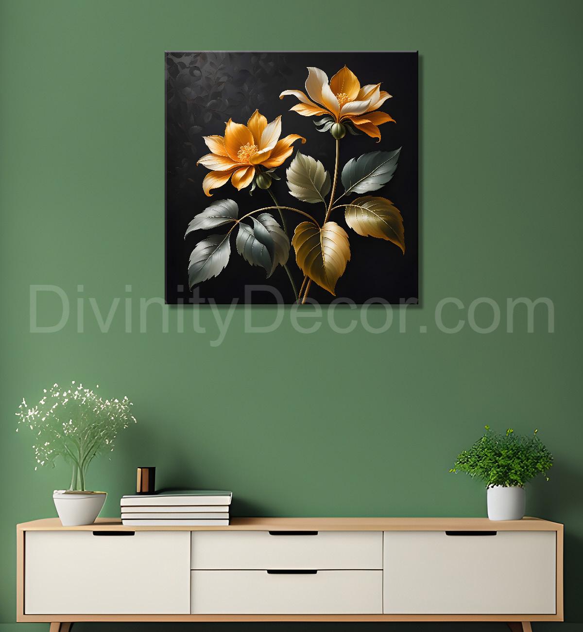 Yellow flower in black textured oil painting - Flower-S-447