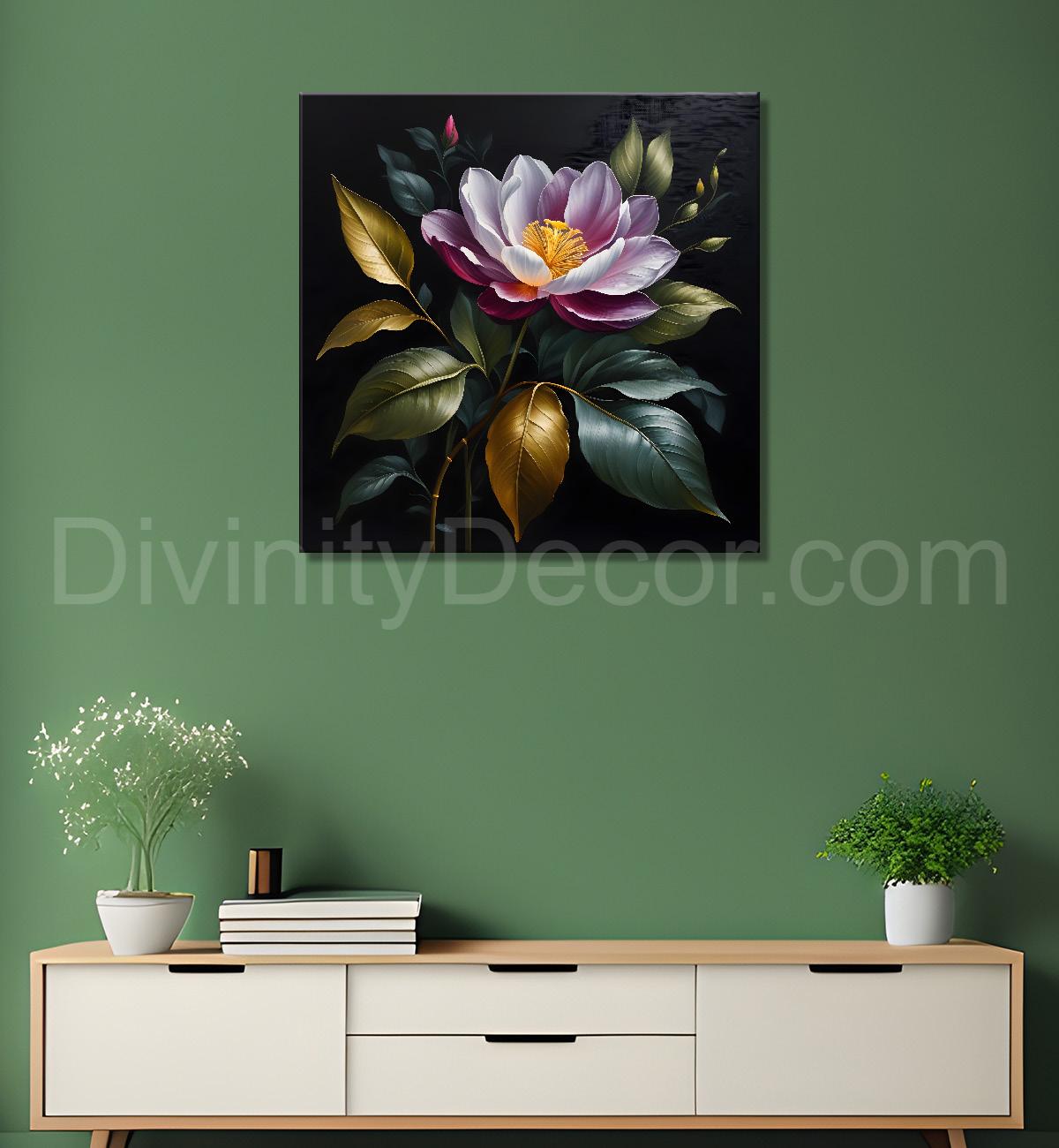Purple flower in black textured oil painting - Flower-S-452