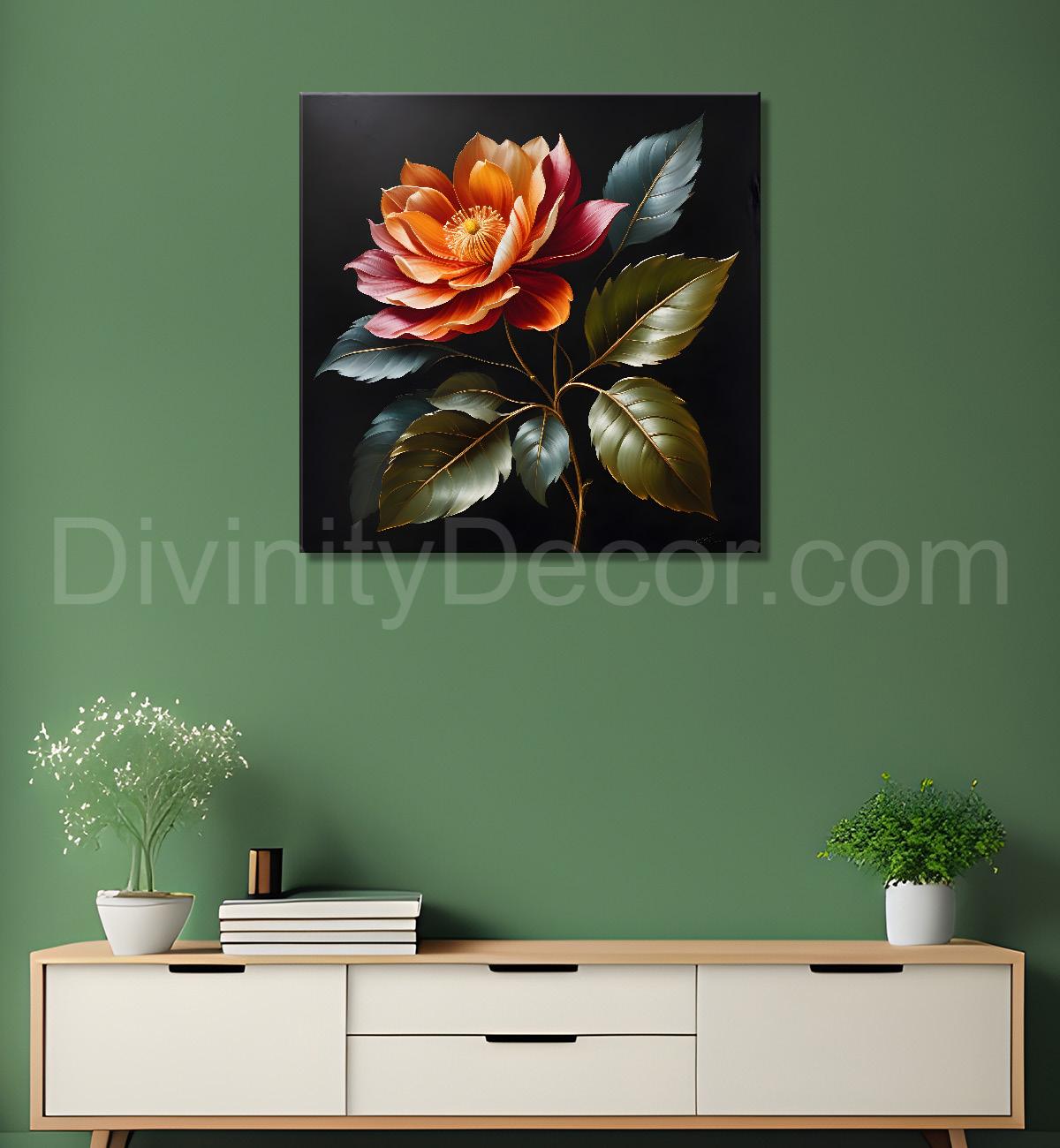 Pink flower in black textured oil painting - Flower-S-453