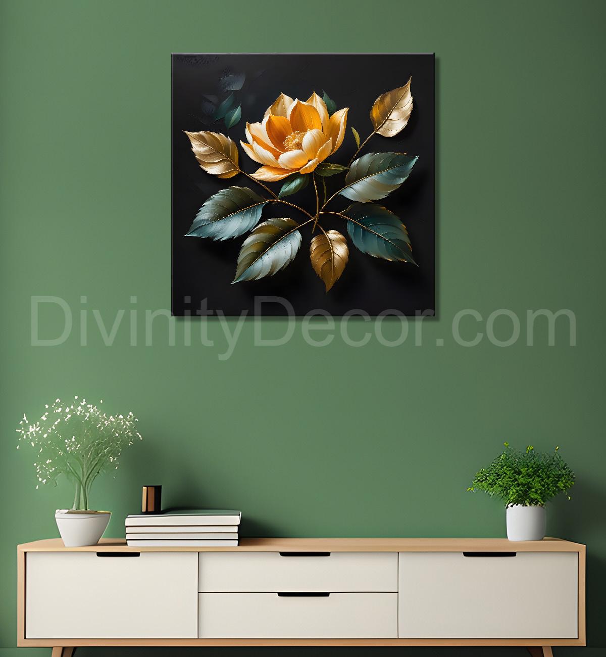 Yellow flower in black textured oil painting - Flower-S-458