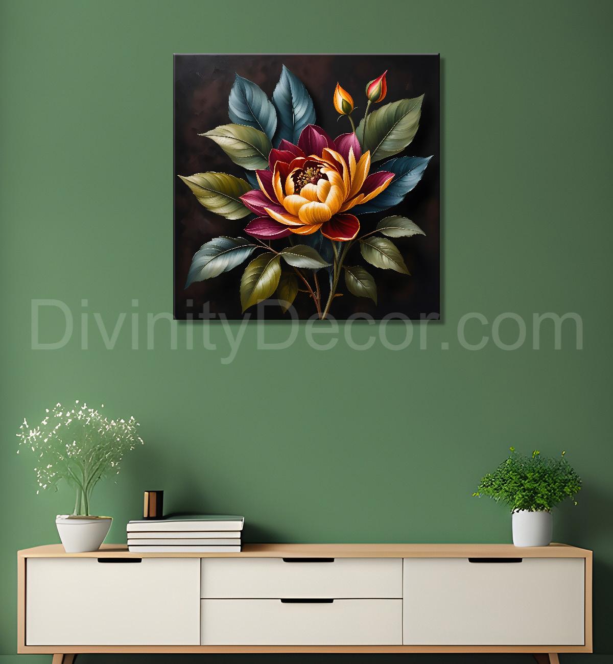 Purple flower in black textured oil painting - Flower-S-460