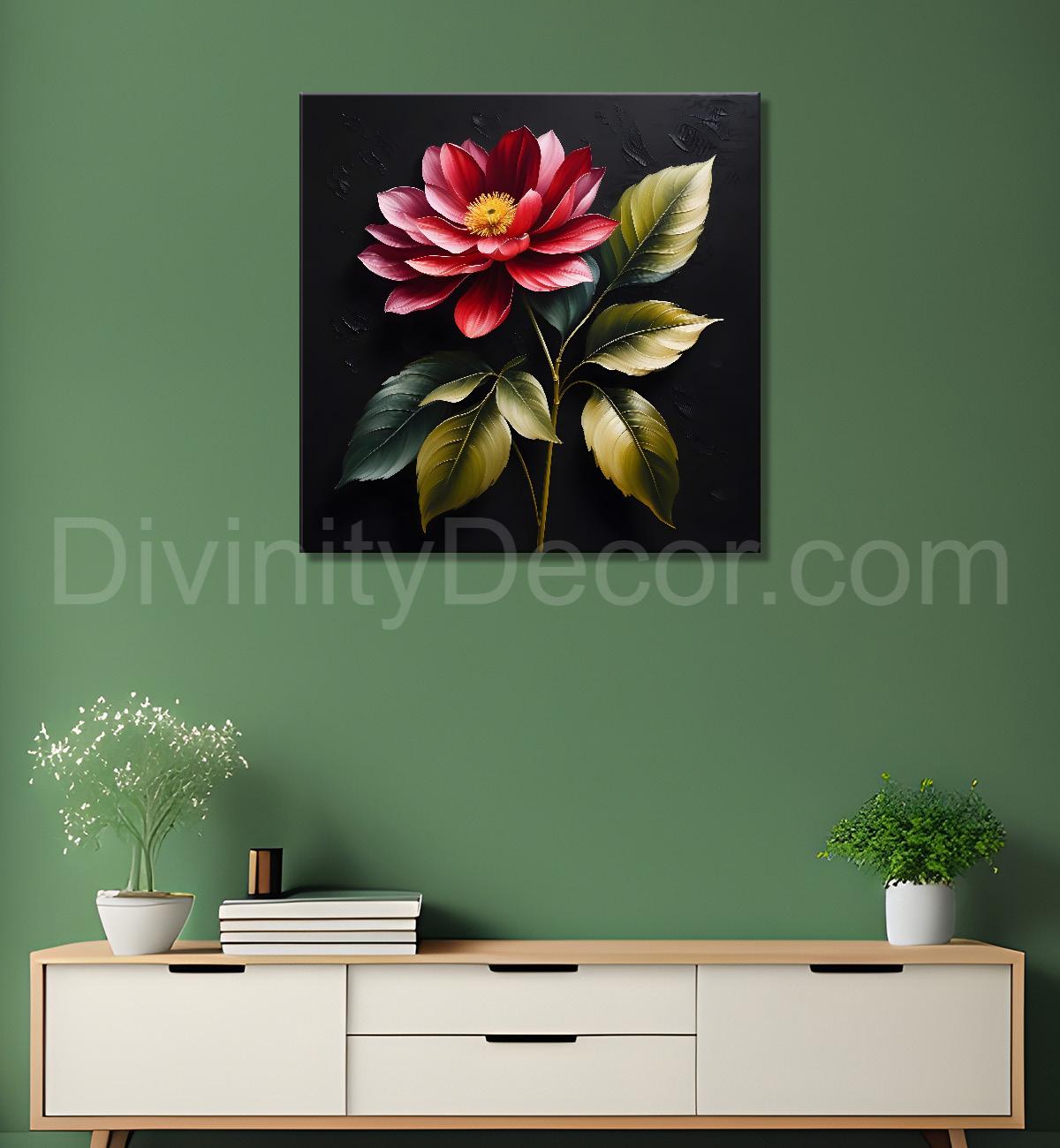 Pink flower in black textured oil painting - Flower-S-473