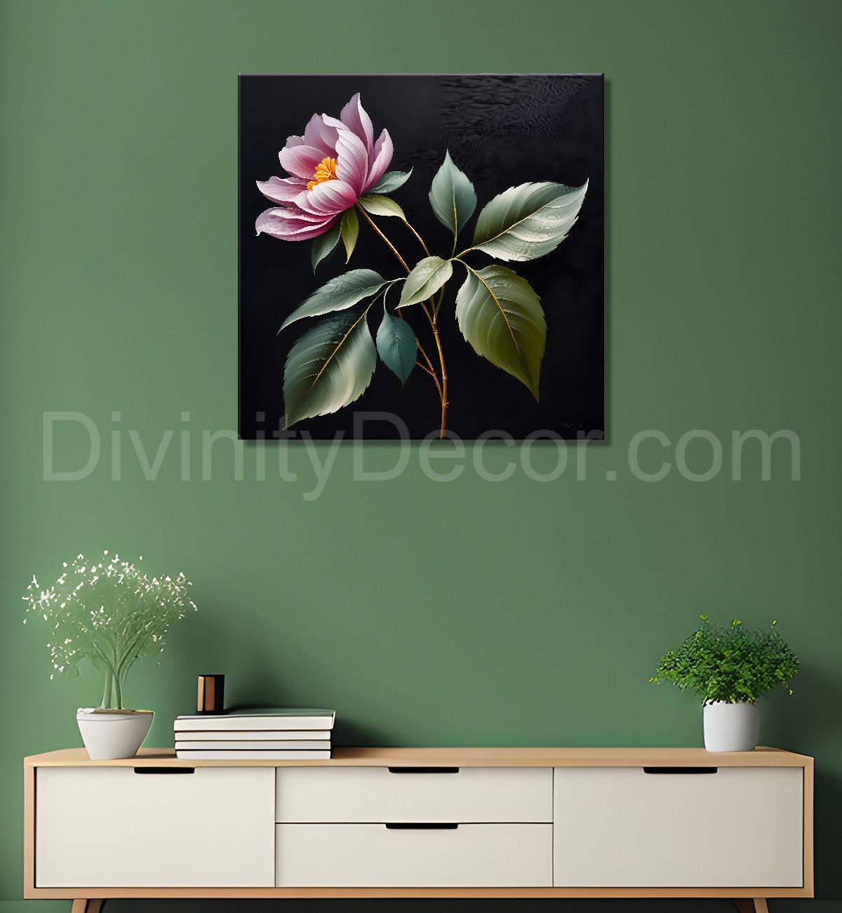 Purple flower in black textured oil painting - Flower-S-475