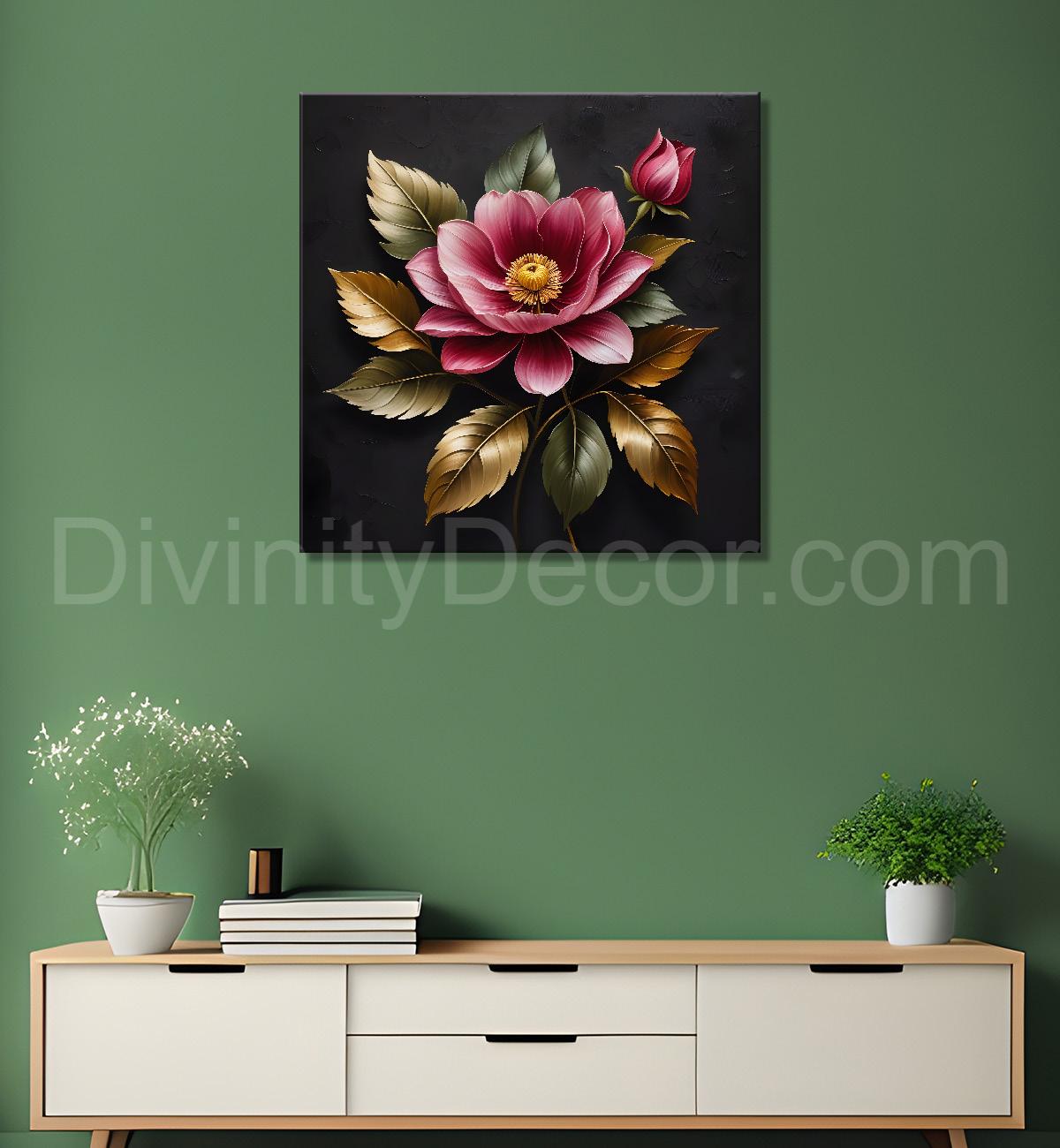Purple flower in black textured oil painting - Flower-S-480