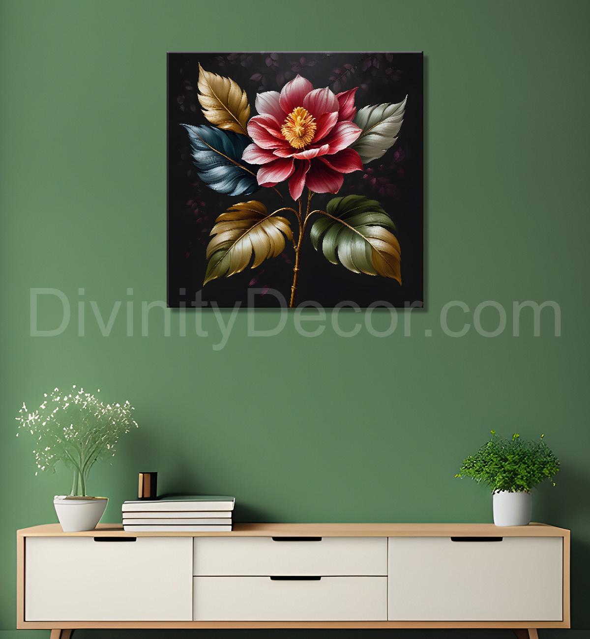 Purple flower in black textured oil painting - Flower-S-482
