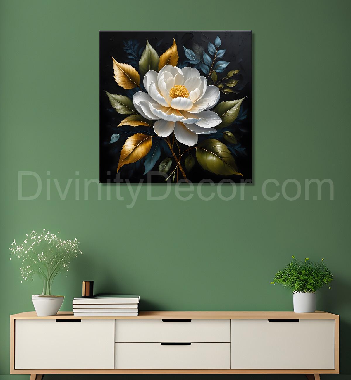 Purple flower in black textured oil painting - Flower-S-483