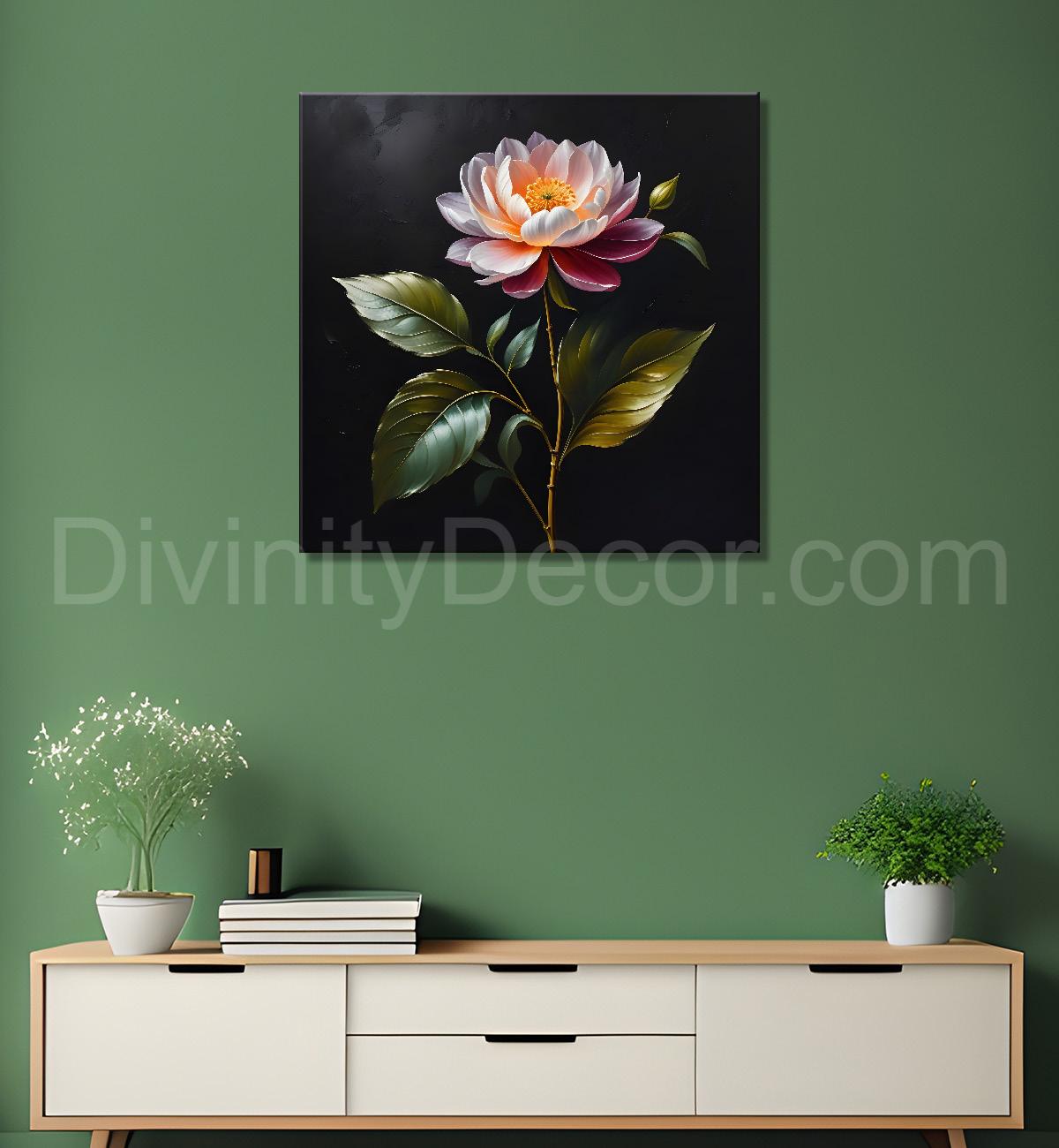 Purple flower in black textured oil painting - Flower-S-484
