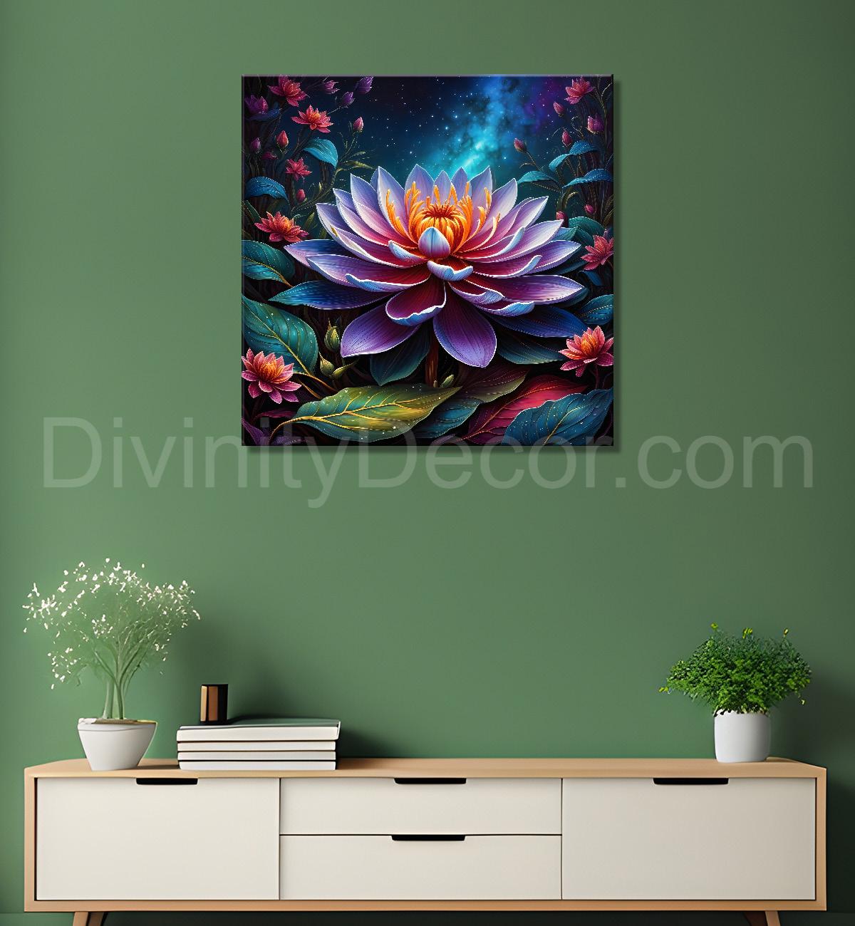 Purple flower in black textured oil painting - Flower-S-498