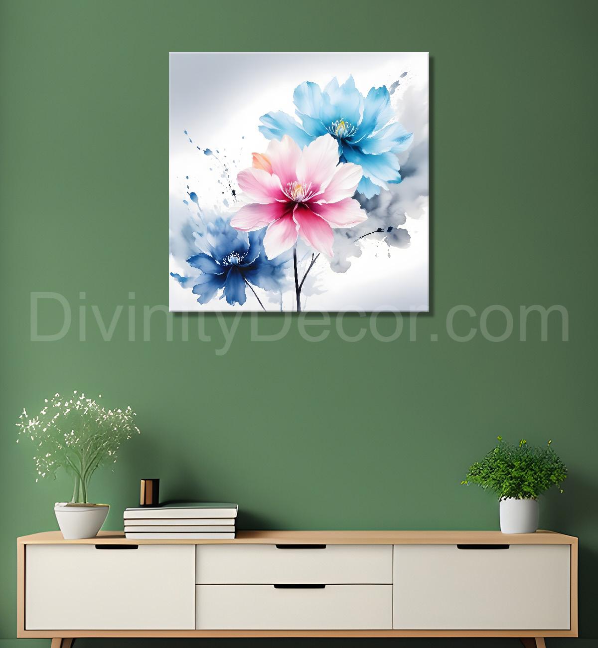 Pink flower in water colourf textured paitning - Flower-S-500