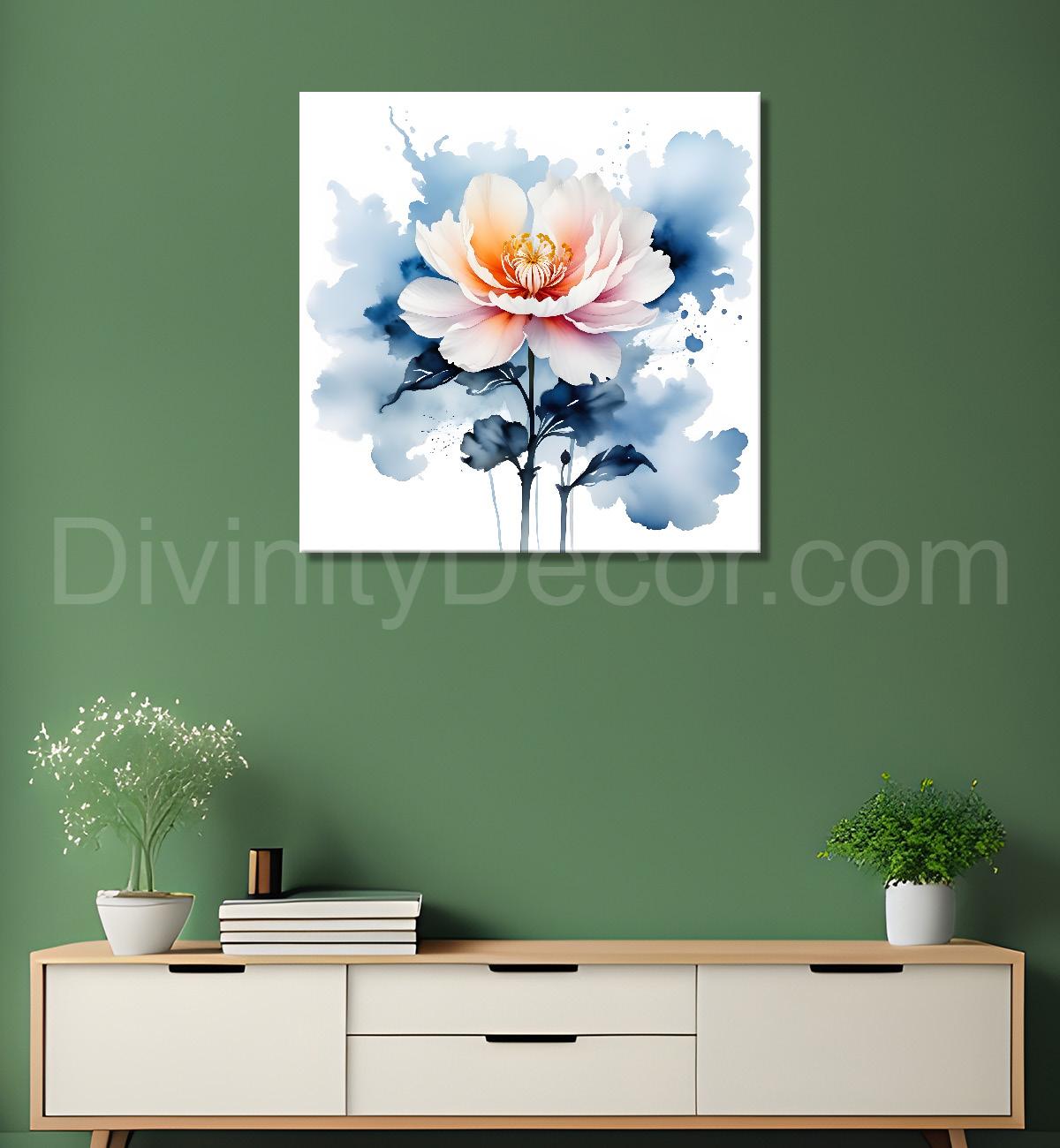 White flower in water colourful textured painting  Flower-S-502