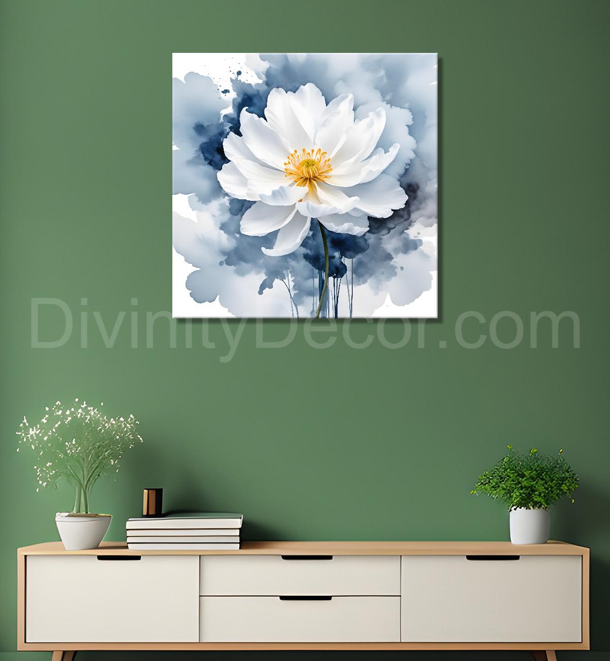 White flower in water colourful textured painting  Flower-S-503