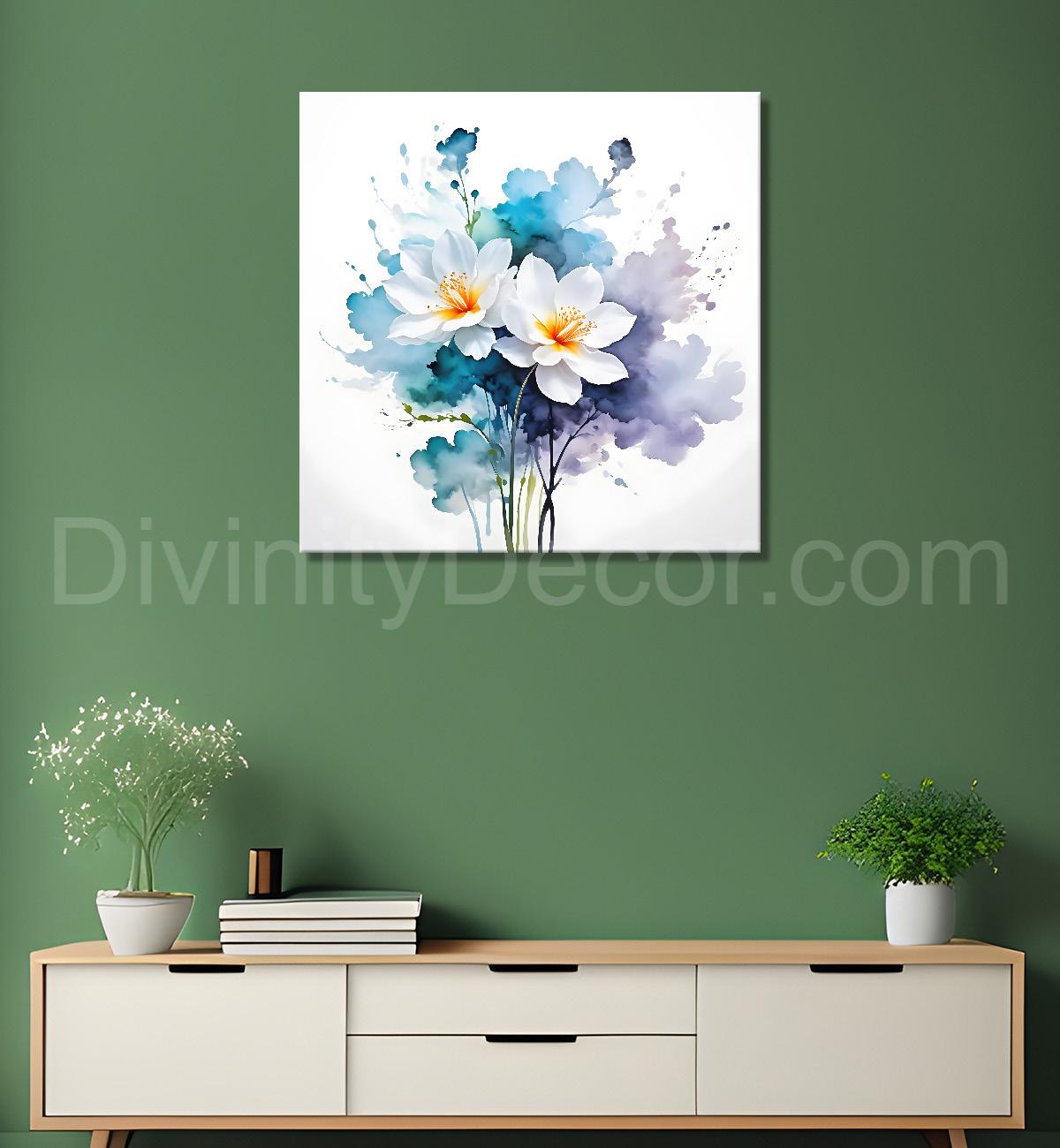 White flower in water colourful textured painting  Flower-S-504