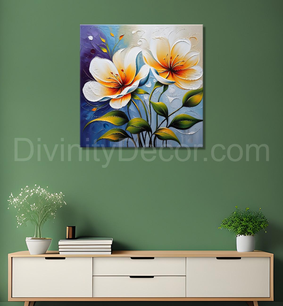 White flower in purple textured painting Flower-S-510