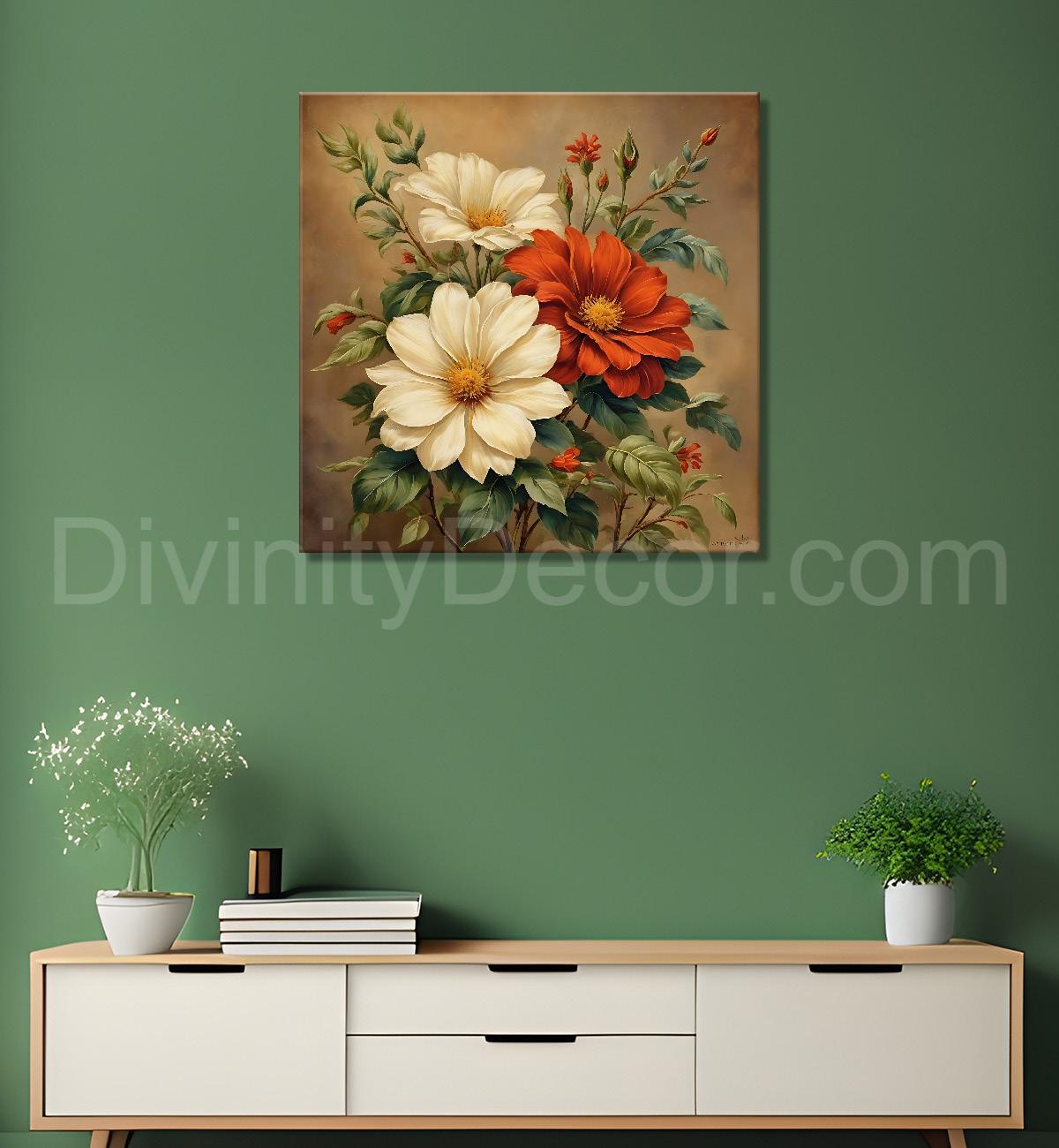 Colourful flowers in brown textured painting Flower-S-527