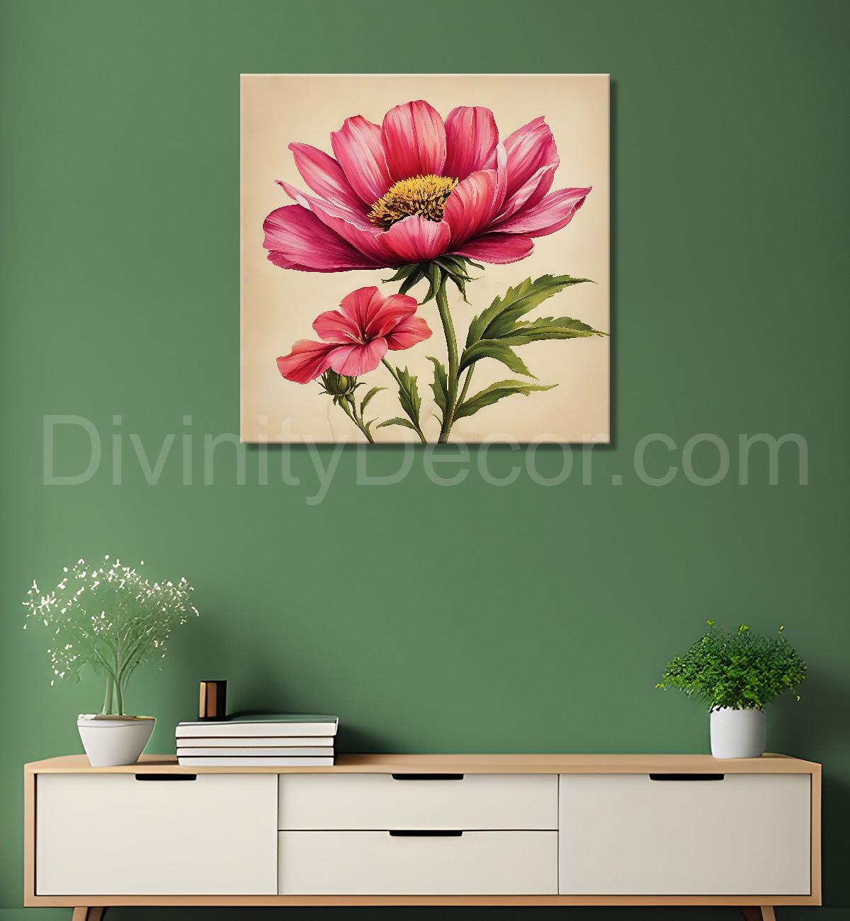 Pink flowers in brown textured painting Flower-S-529