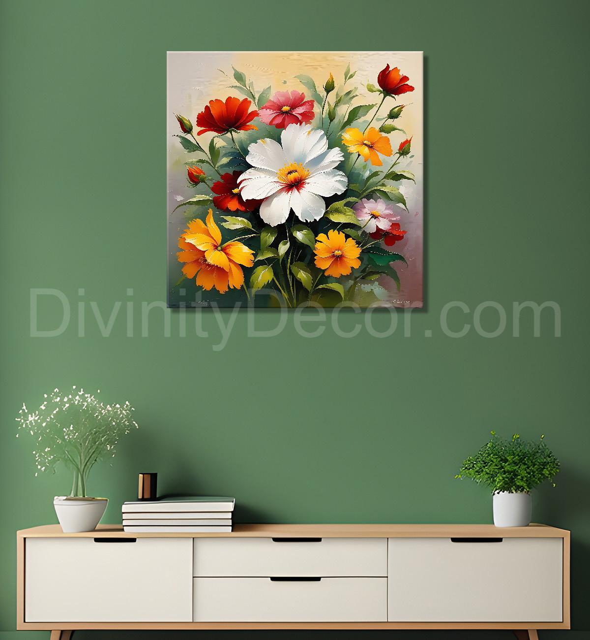 Colourful flowers in brown textured painting Flower-S-530