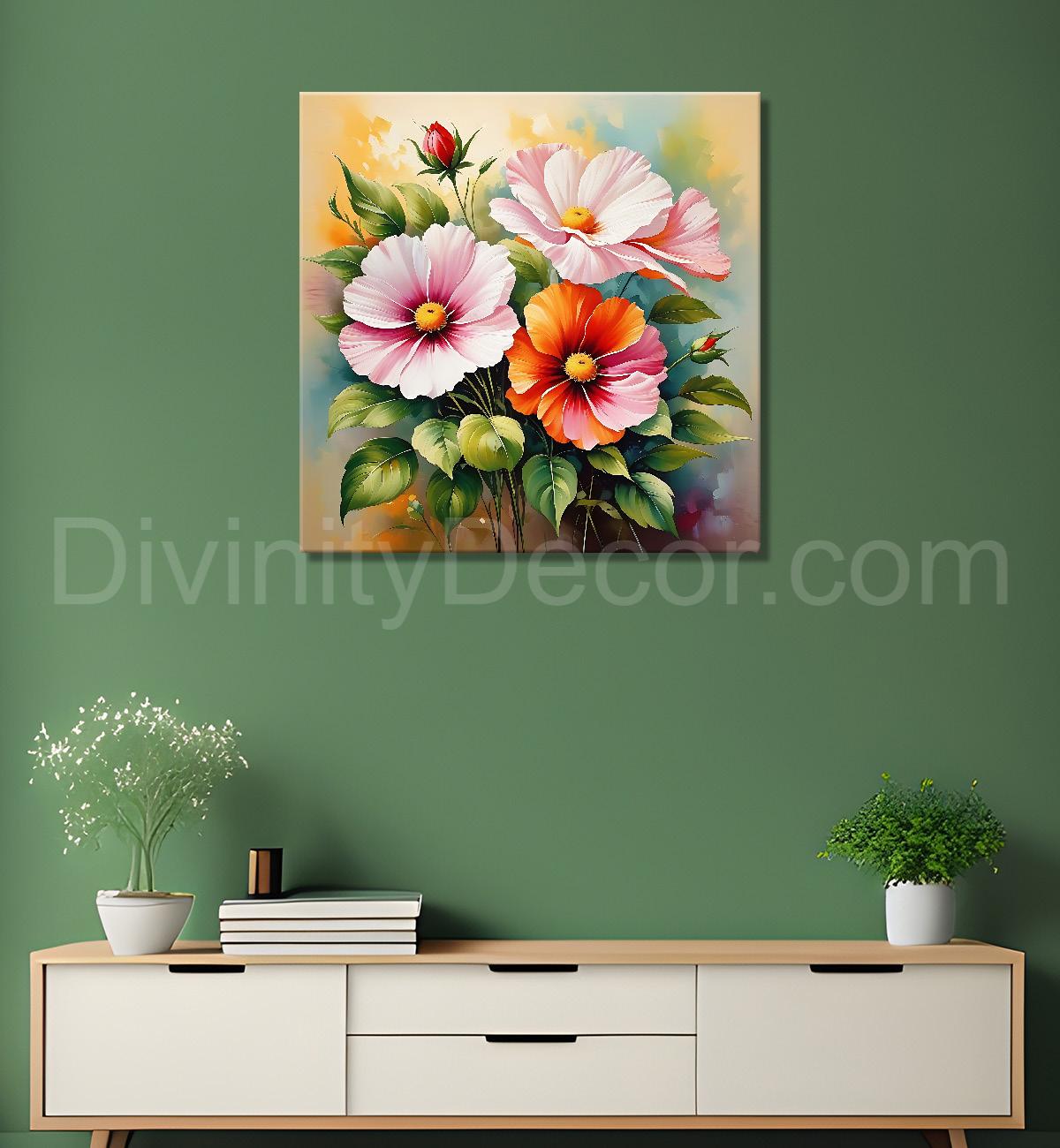 Colourful flowers in brown textured painting Flower-S-531