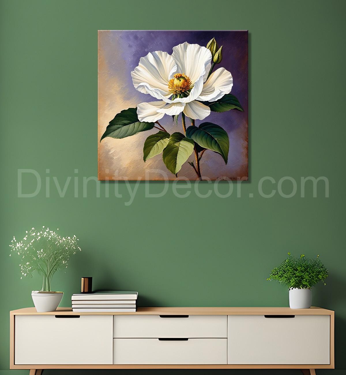 White flowers in purple textured painting Flower-S-532