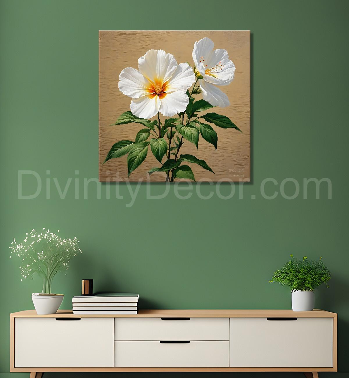 White flowers in light brown textured painting  Flower-S-533