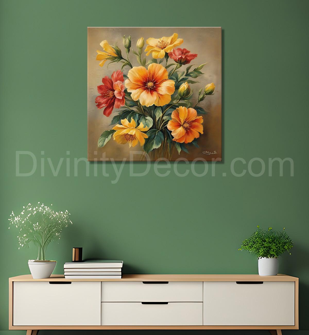 Colourful flowers in brown textured painting Flower-S-534