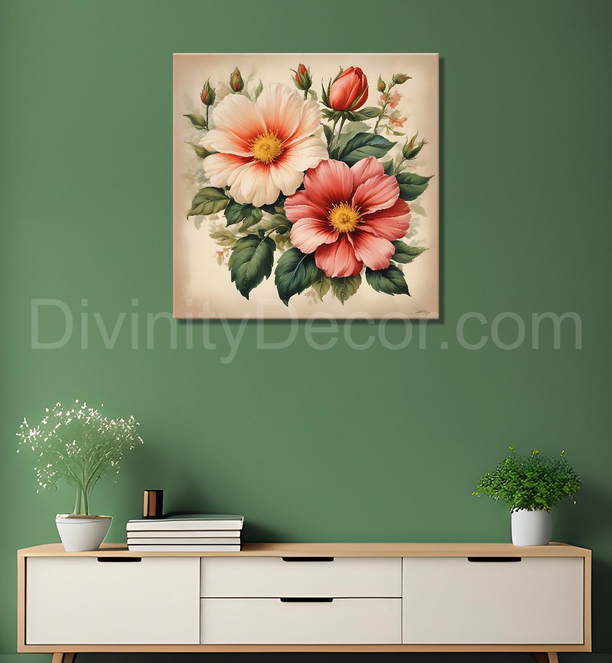 Pink flowers in brown textured painting Flower-S-536