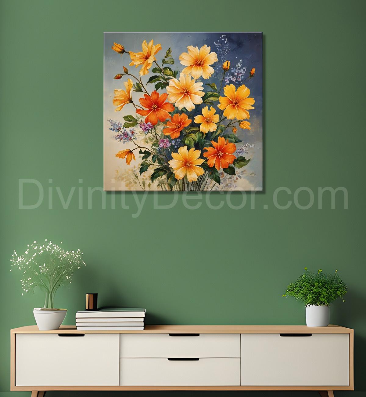 Colourful flowers in brown textured painting Flower-S-537