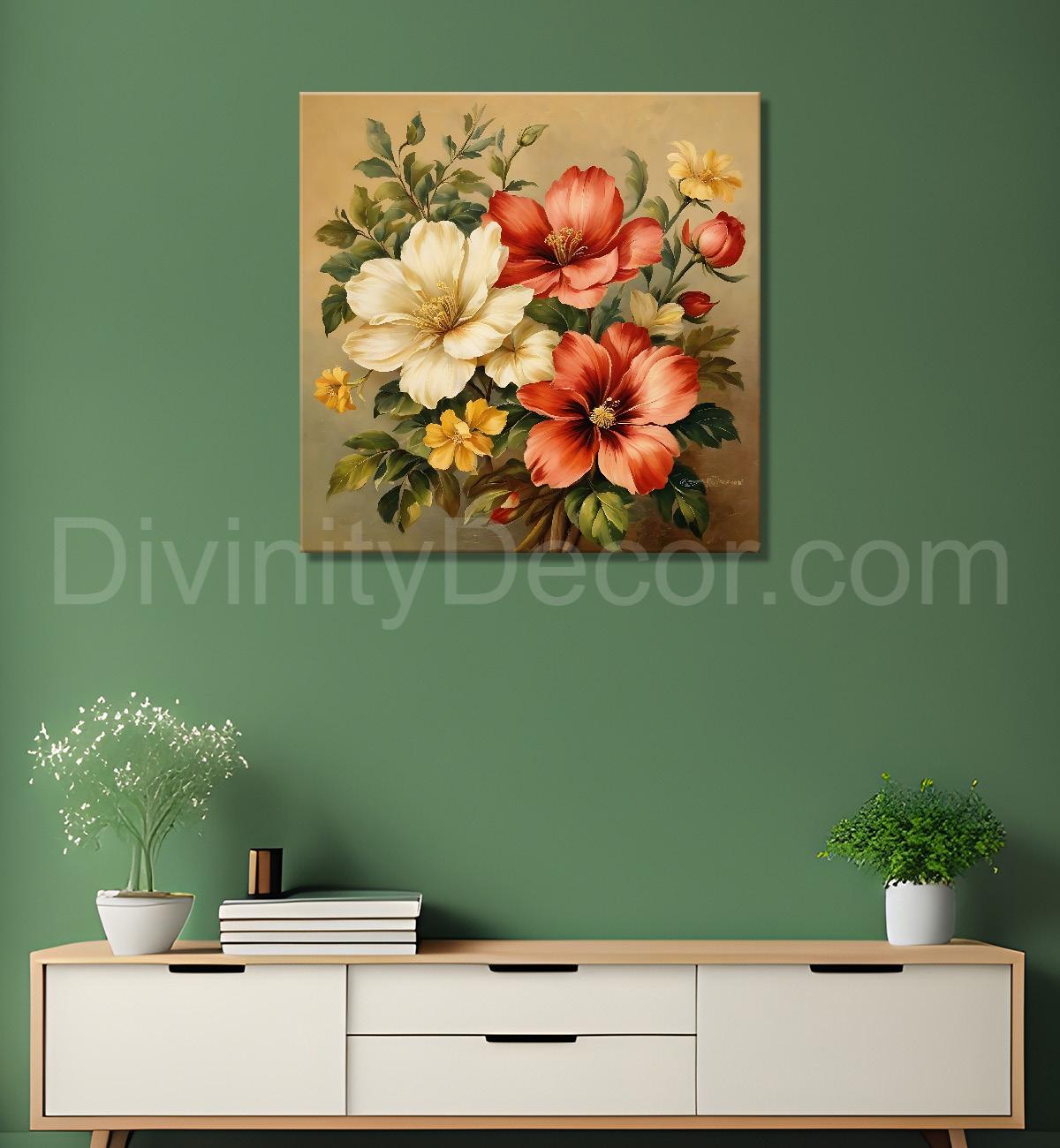 Colourful flowers in brown textured painting Flower-S-538